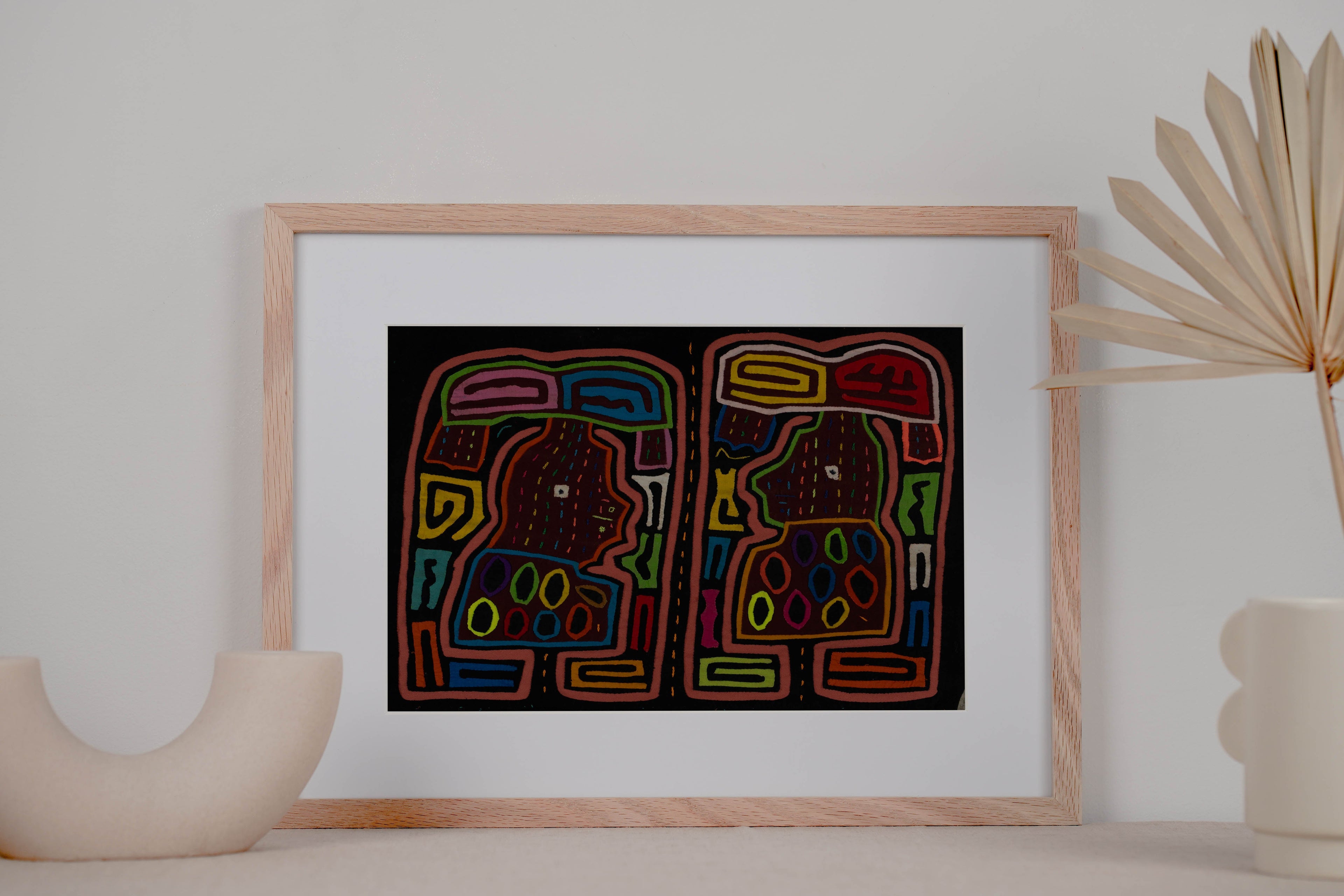Traditional Pink And Black Basket Head Mola