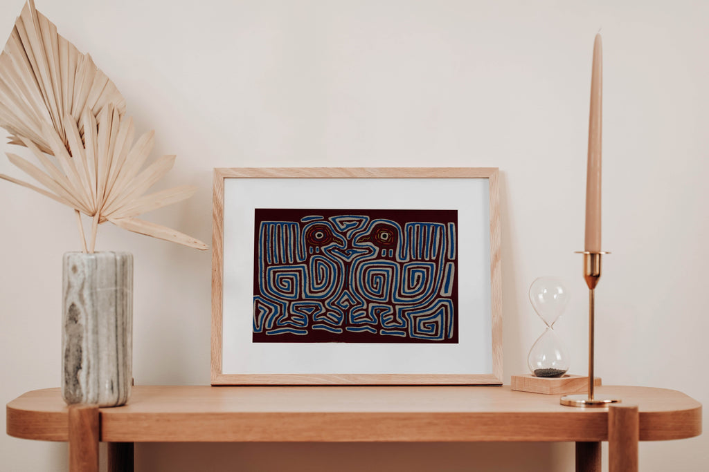 Classic Maroon Blue And White Optical Illusion Bird Mola