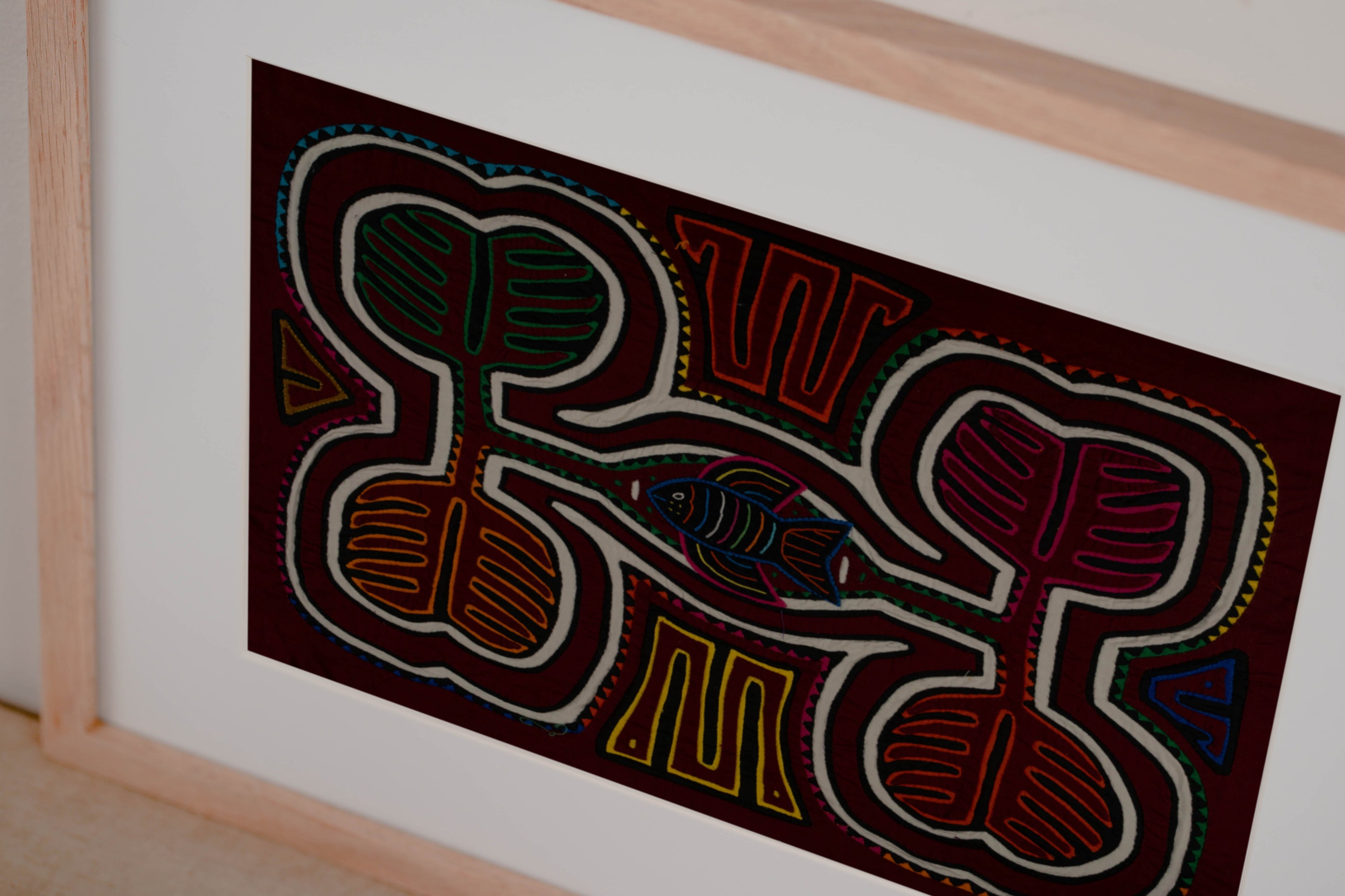 Traditional Maroon And White Autumn Leaf With Fish Mola