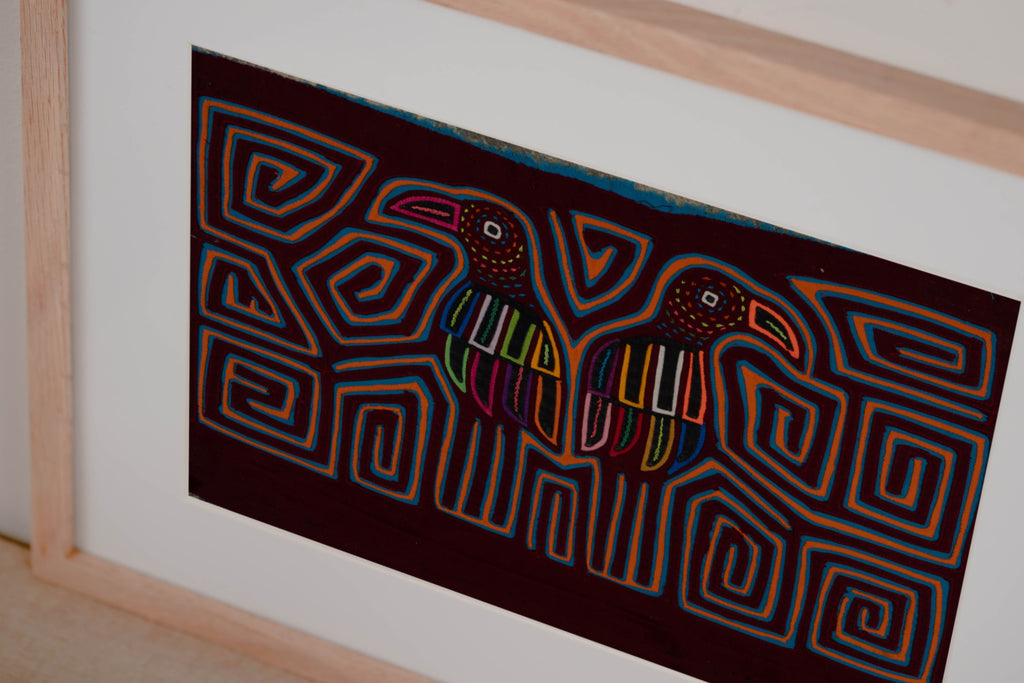 Traditional Burgundy Blue And Orange Bird Mola