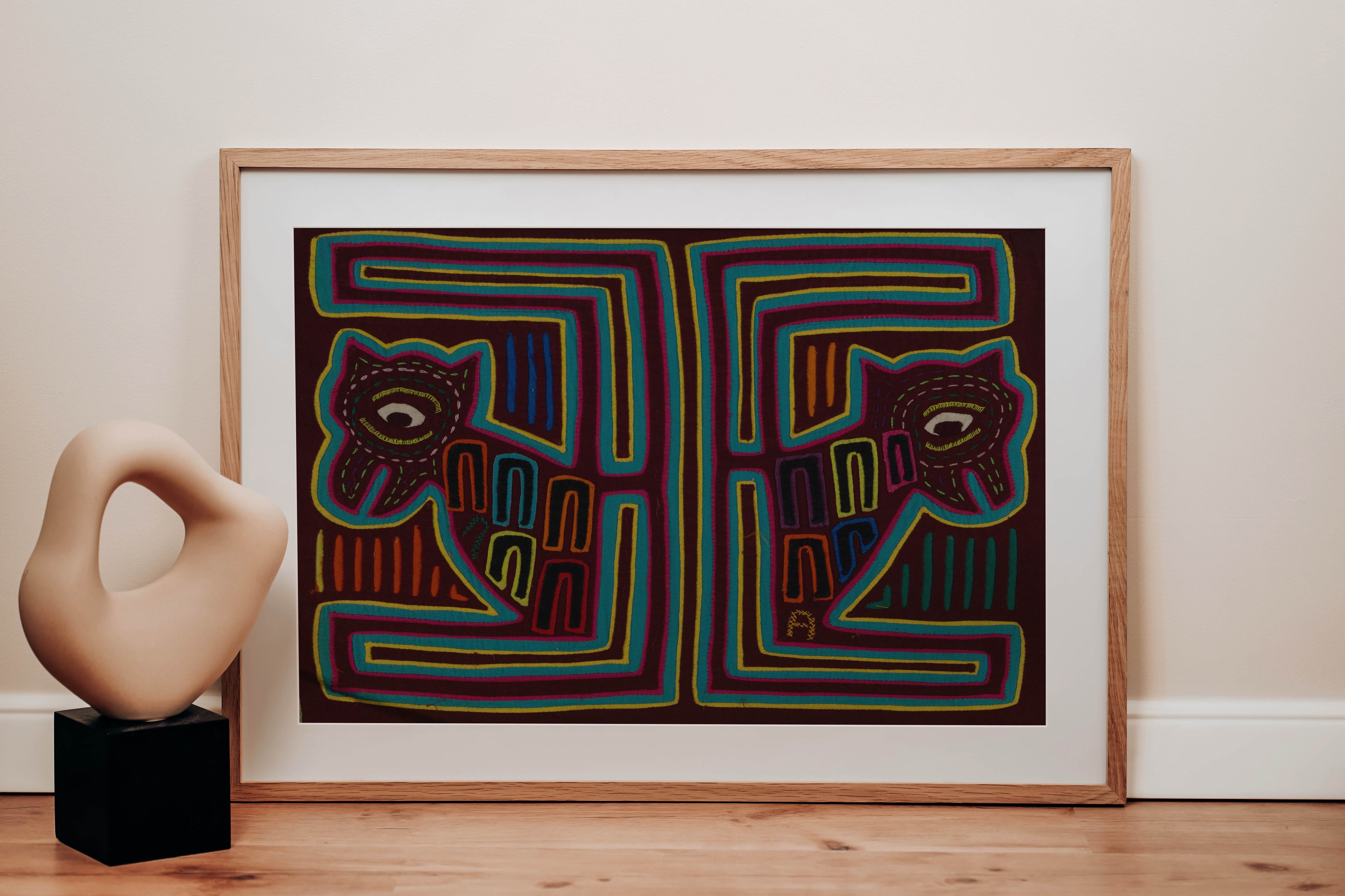 Traditional Maroon And Green Puppy Dog Mola