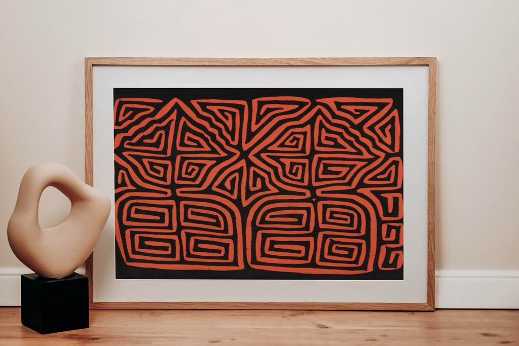 Traditional Black And Neon Orange Classic Design Mola