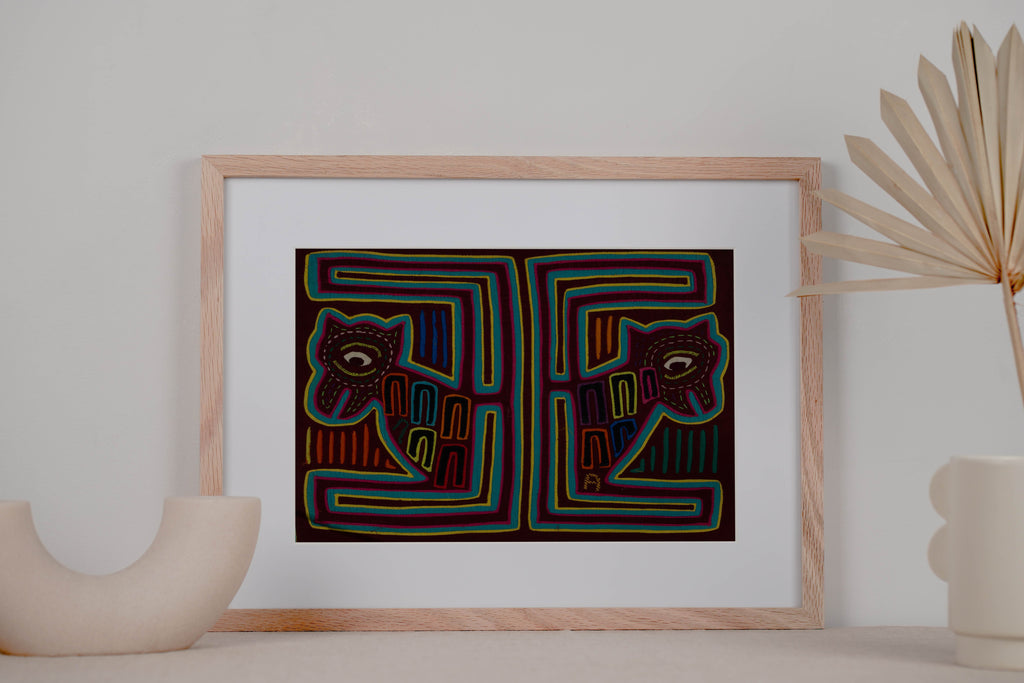 Traditional Maroon And Green Puppy Dog Mola