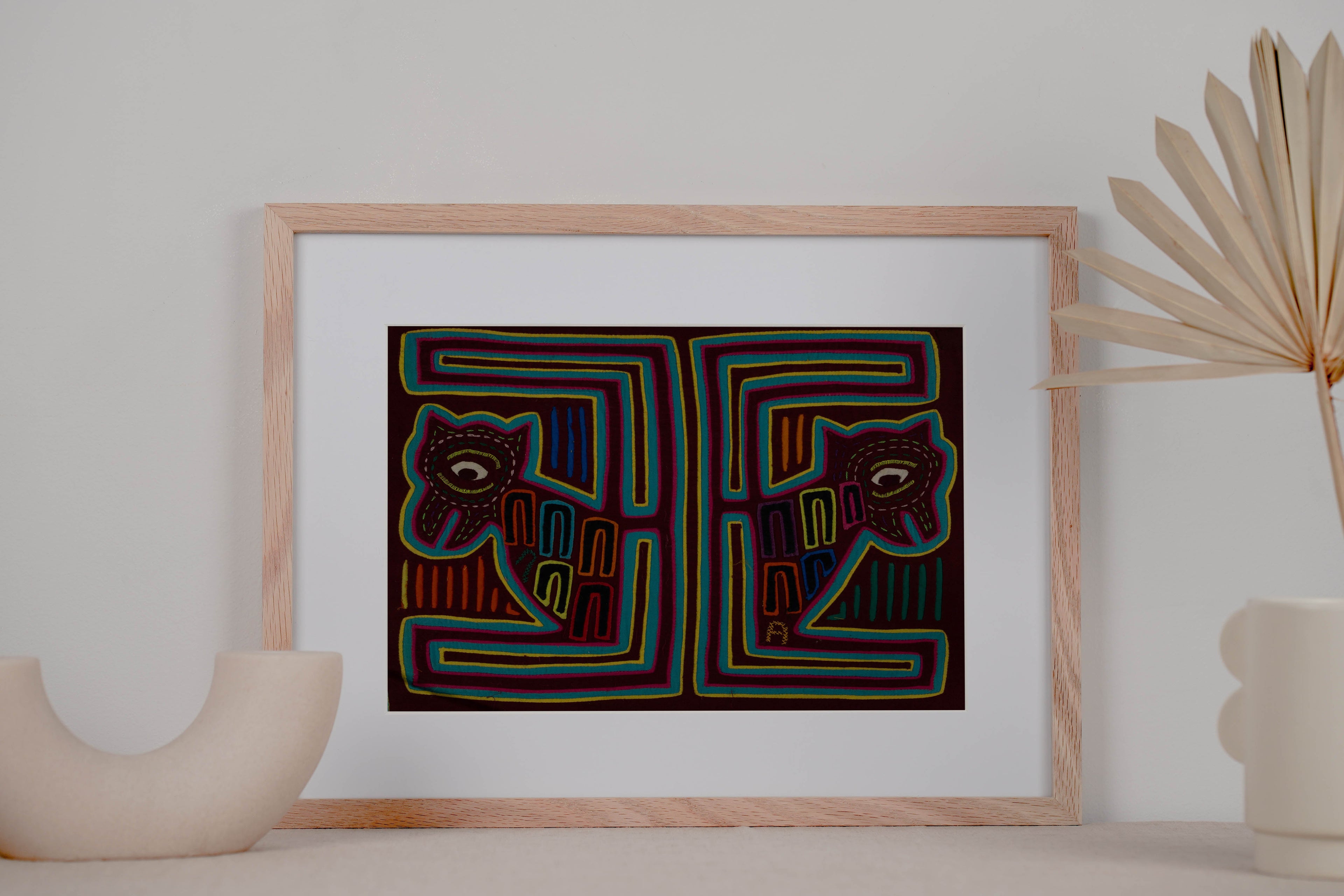 Traditional Maroon And Green Puppy Dog Mola