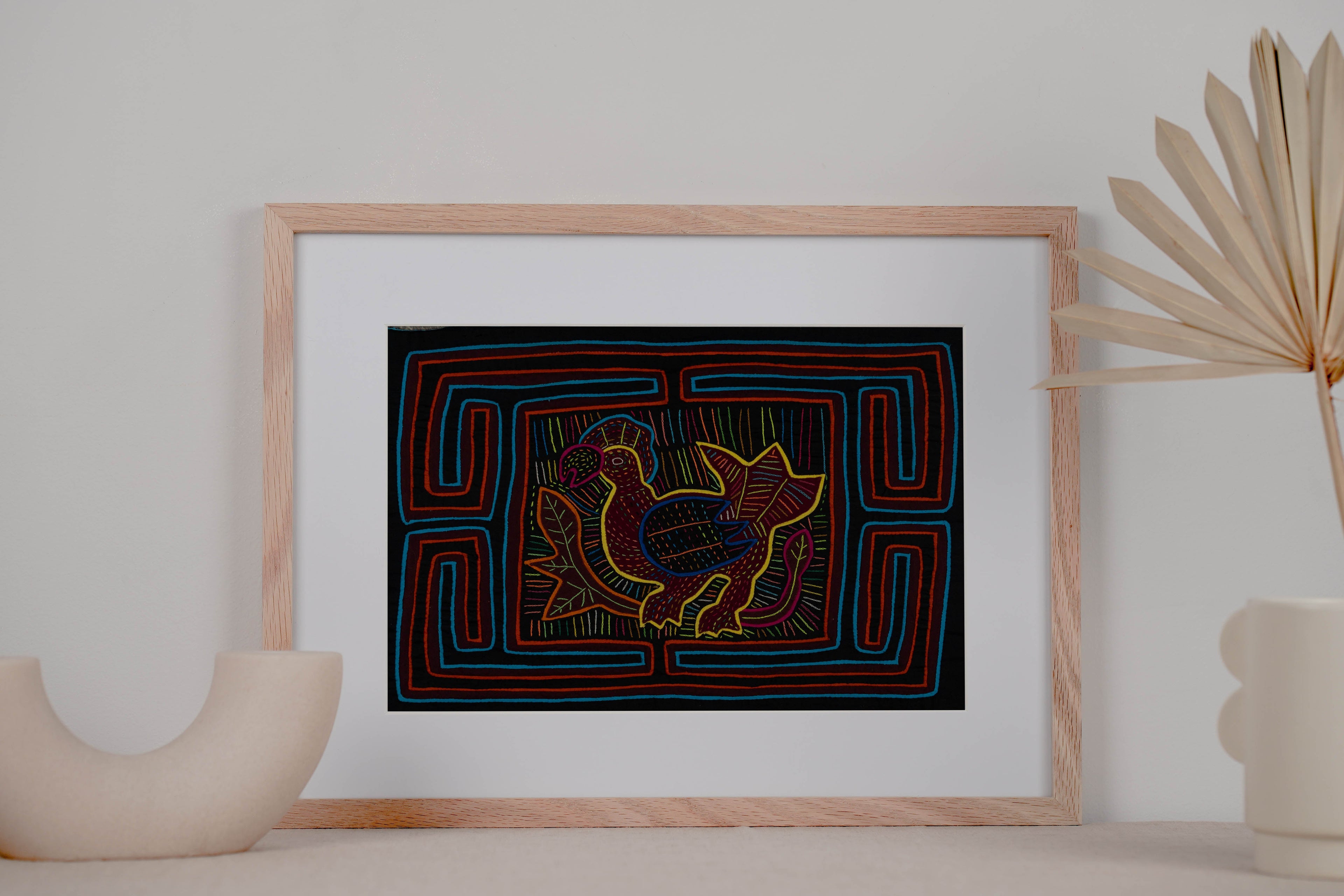 Traditional Black Orange And Blue Rooster Mola