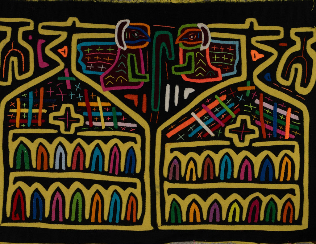 Traditional Black And Yellow Birdhouse Mola