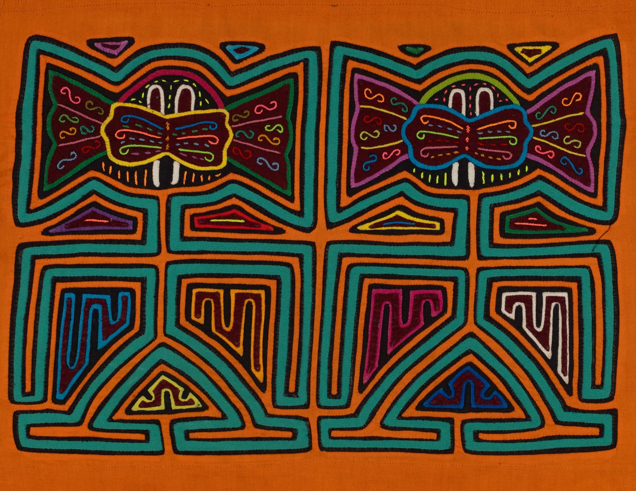 Traditional Orange And Green Big Ear Twin Sister Mola