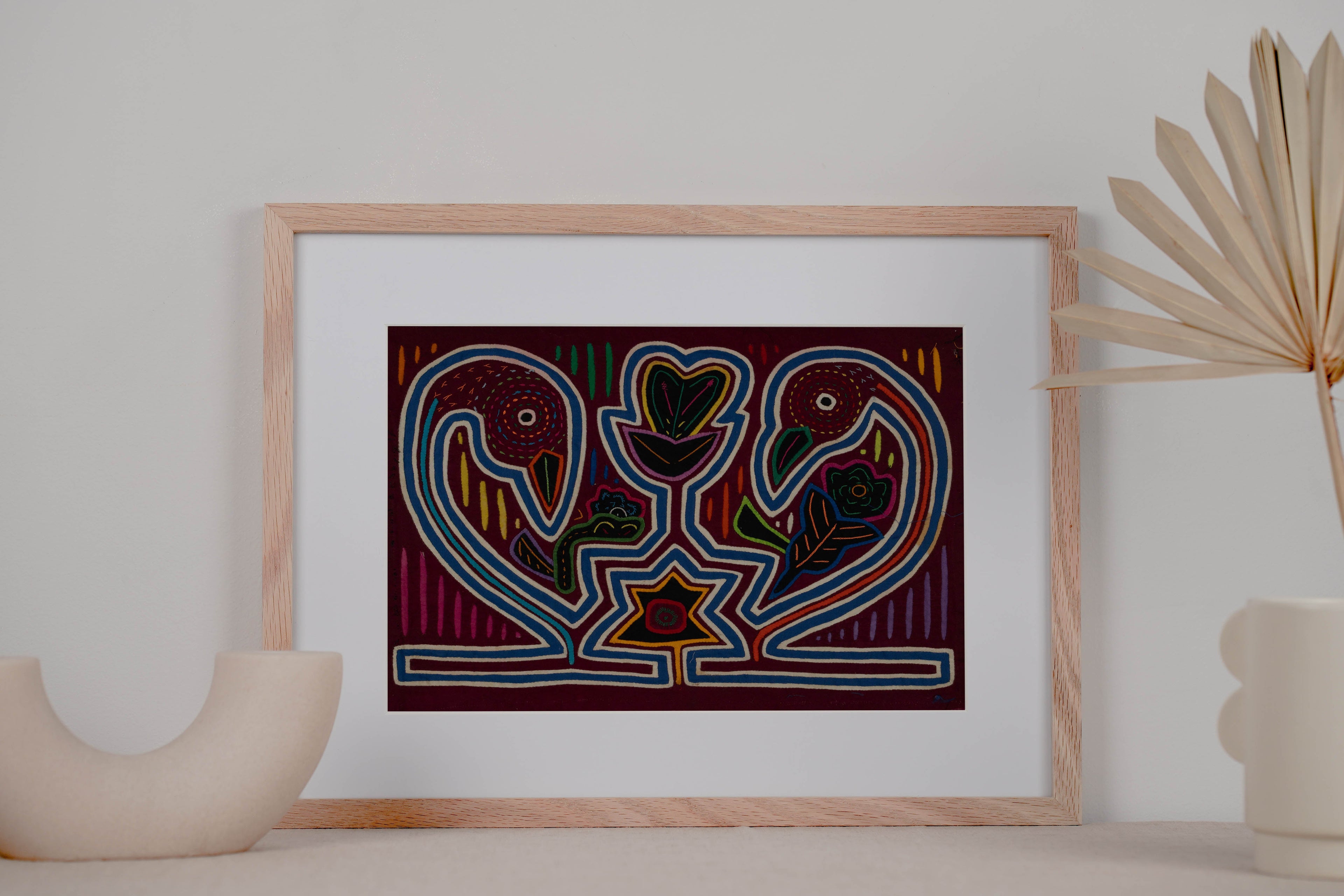 Traditional Burgundy Blue And White Coy Swan Mola