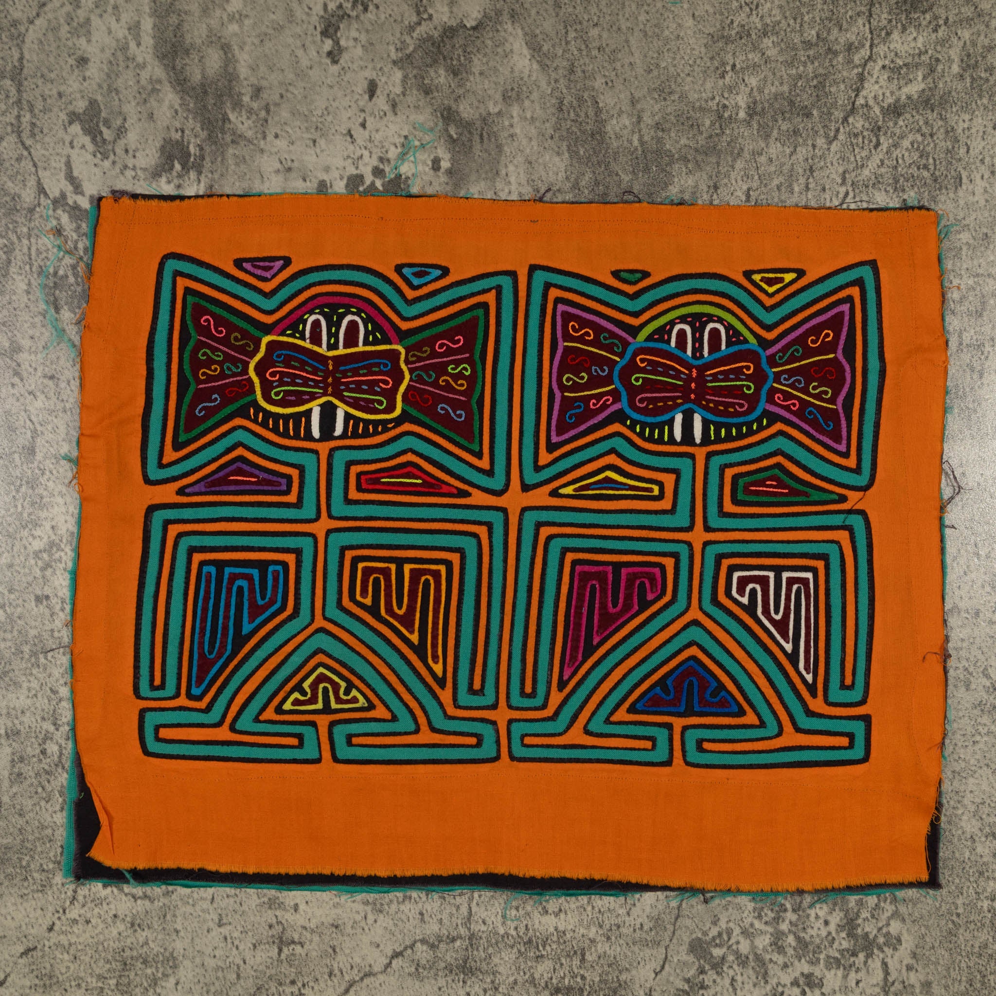 Traditional Orange And Green Big Ear Twin Sister Mola