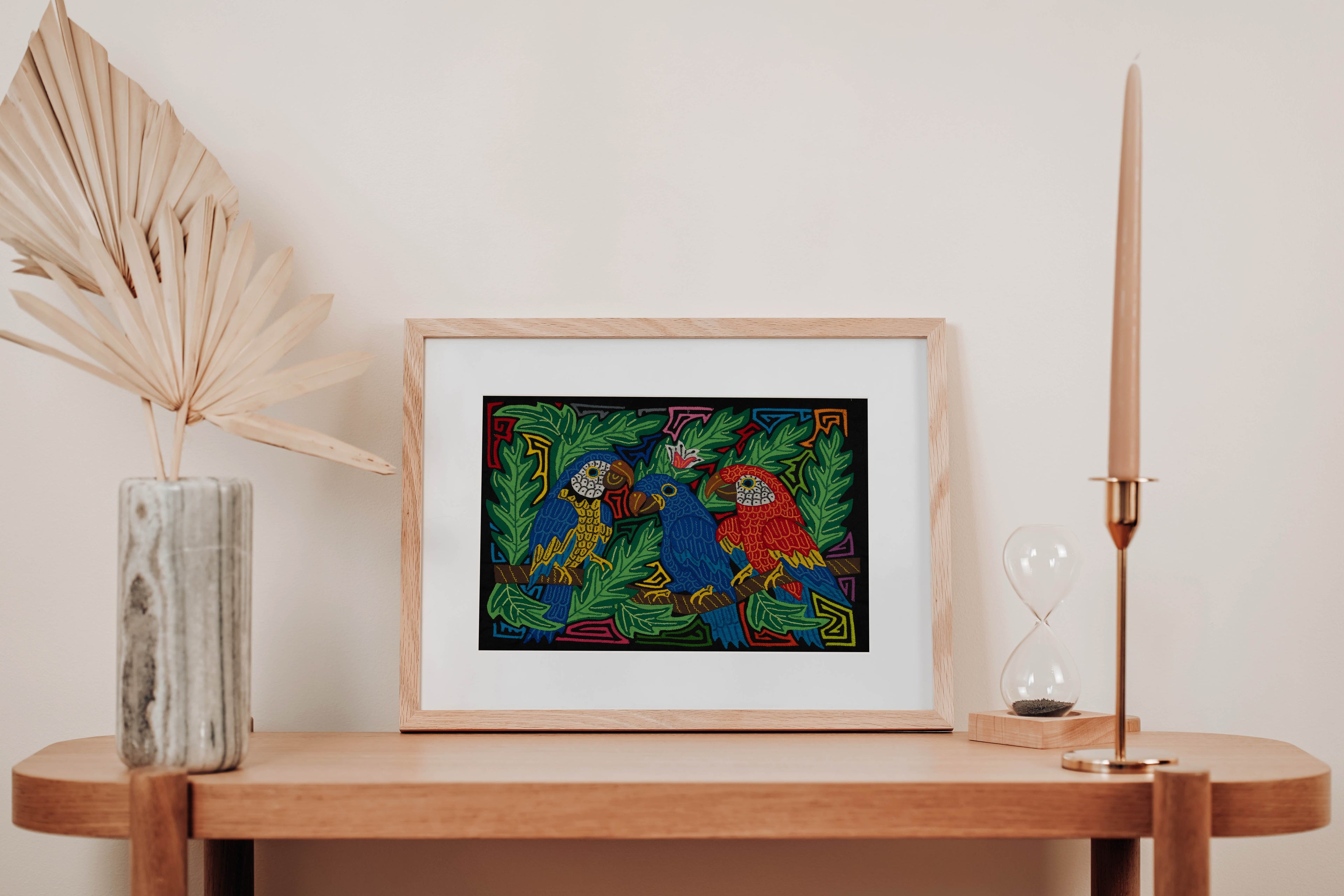 Fantasy Blue Green And Red Three Parrot Mola