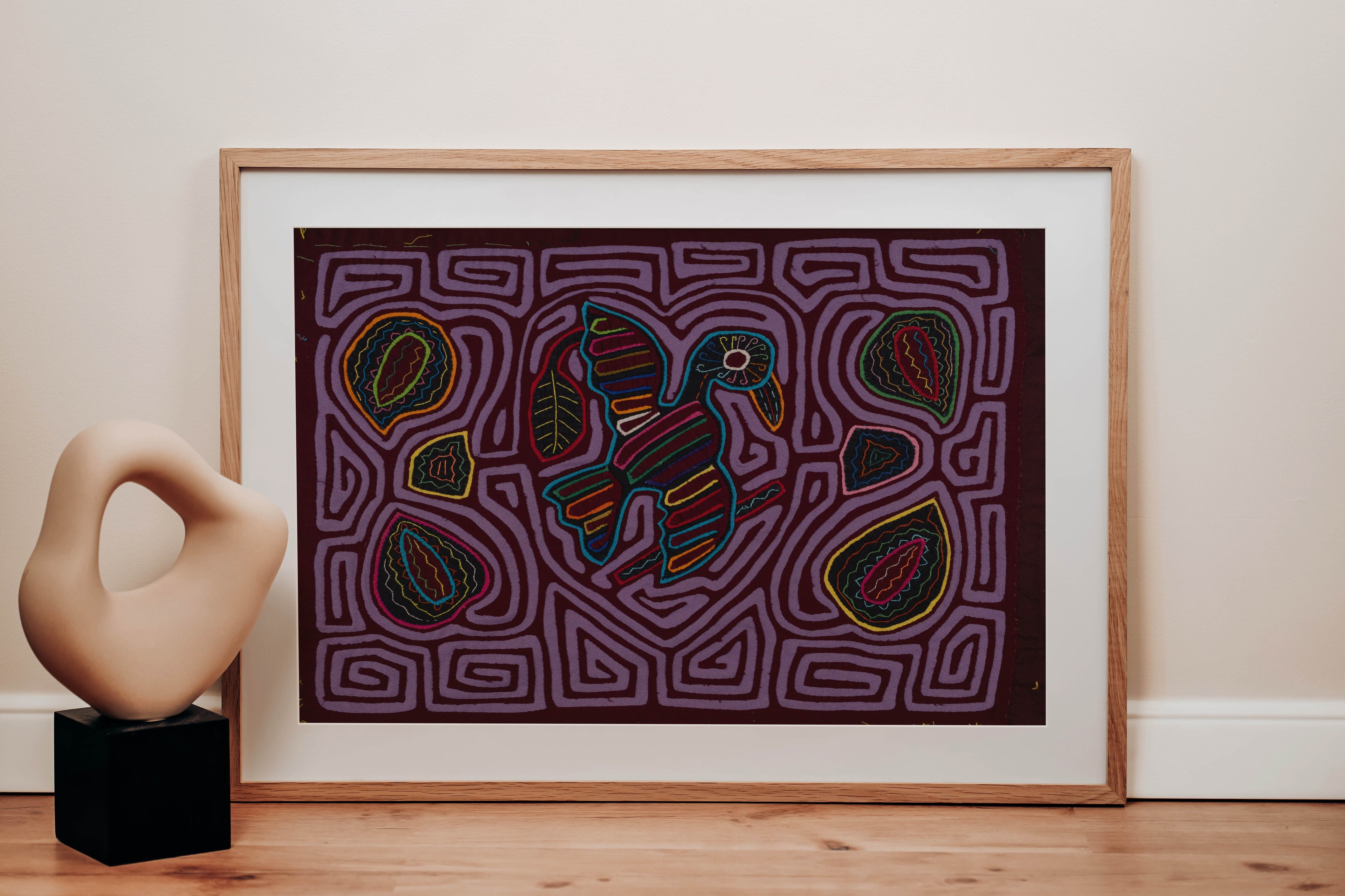Traditional Purple On Purple Bird Mola