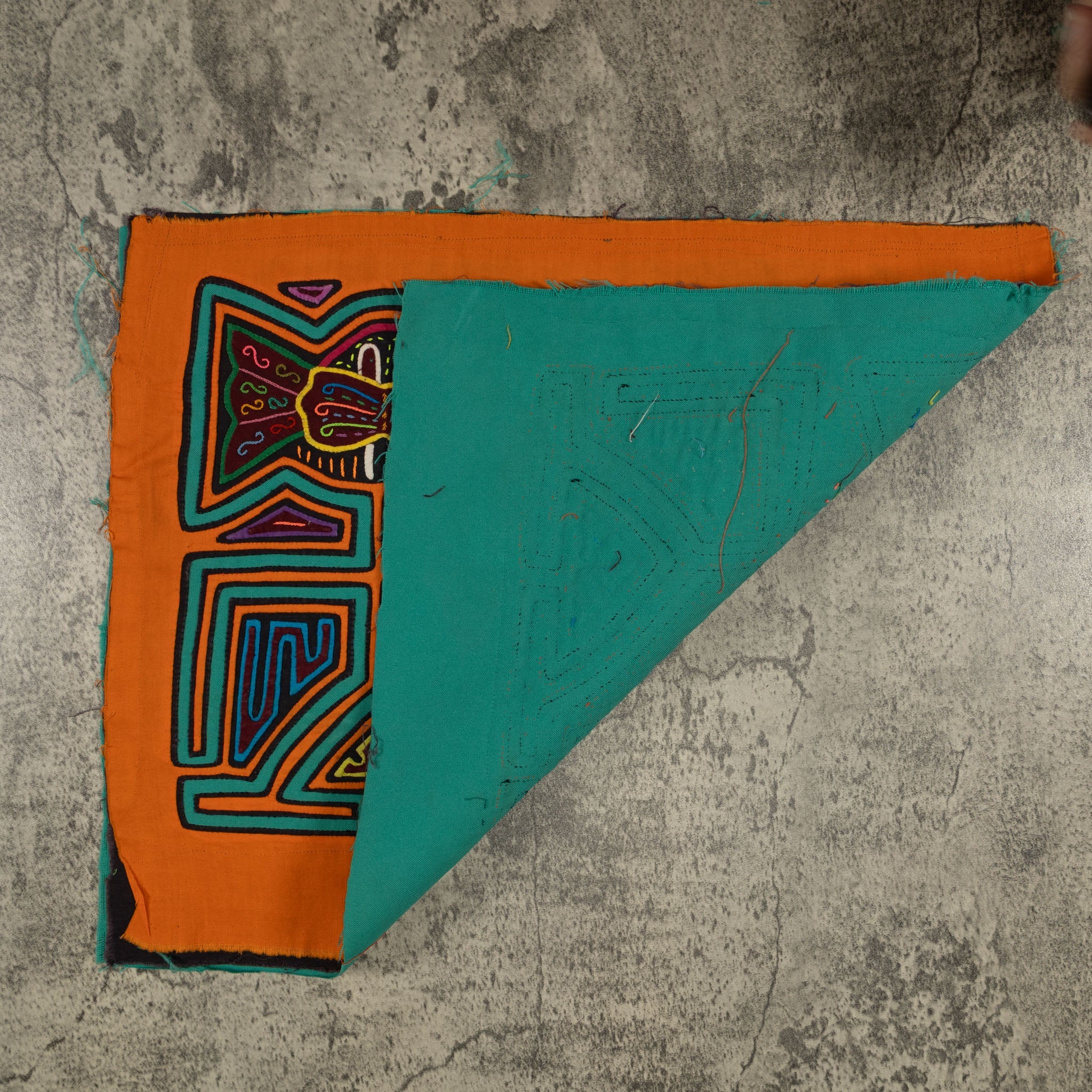 Traditional Orange And Green Big Ear Twin Sister Mola