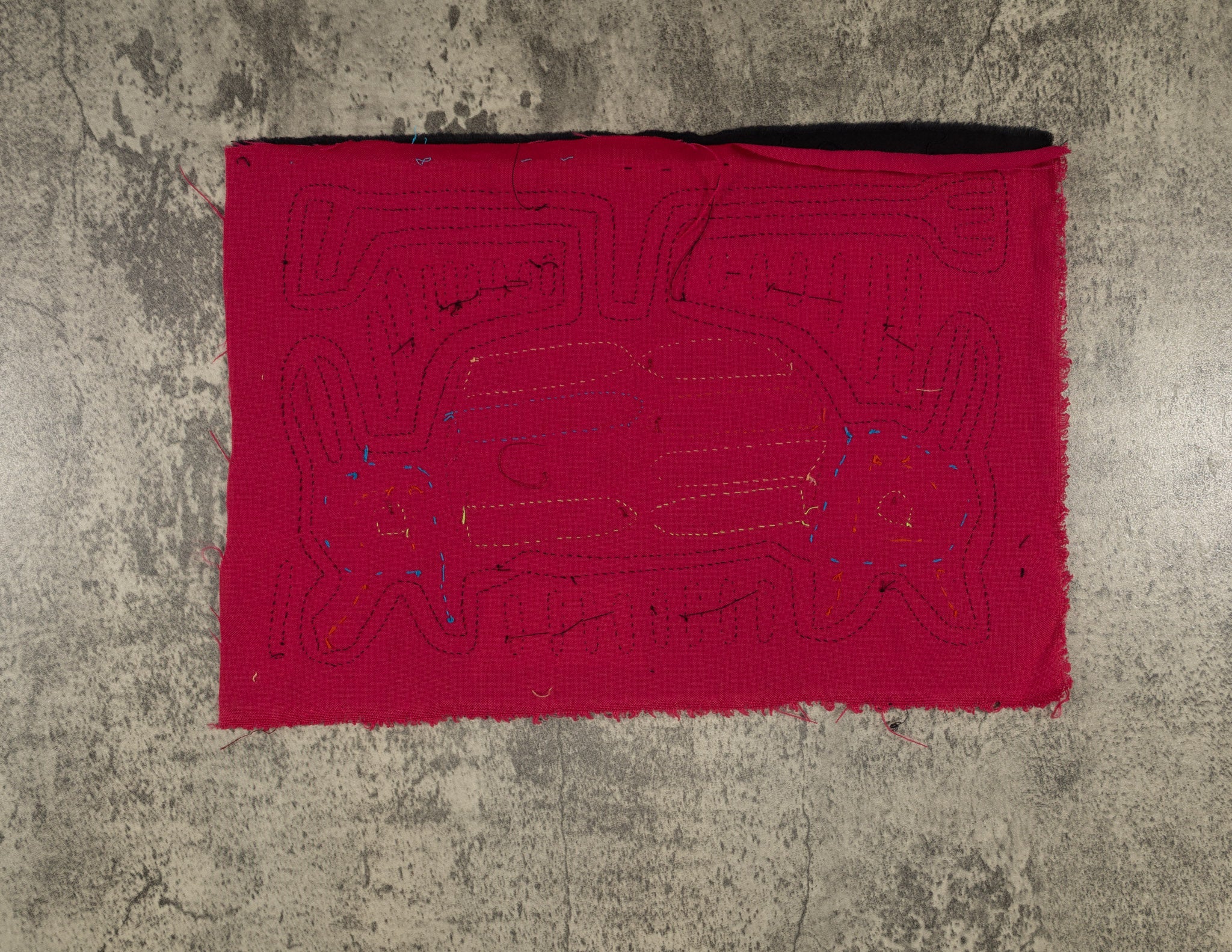 Traditional Black And Red Two-Head Puppy Dog Mola
