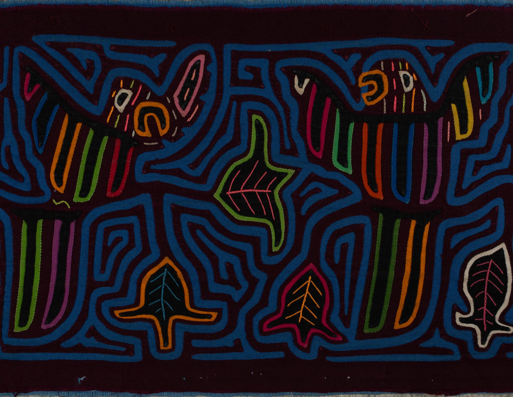 Traditional Burgundy And Blue Dueling Parrot Bird Mola