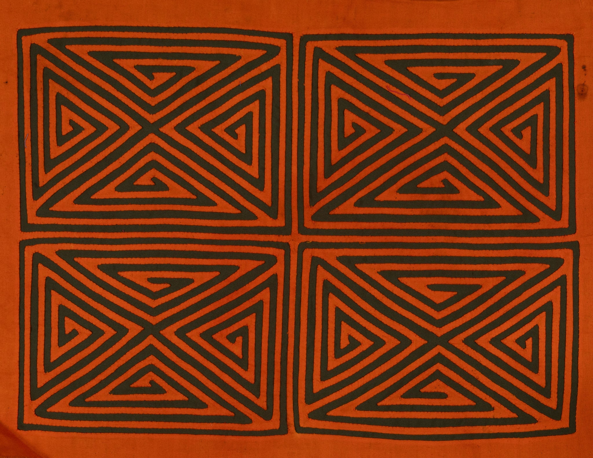 Vintage Orange And Black Four Square Mola