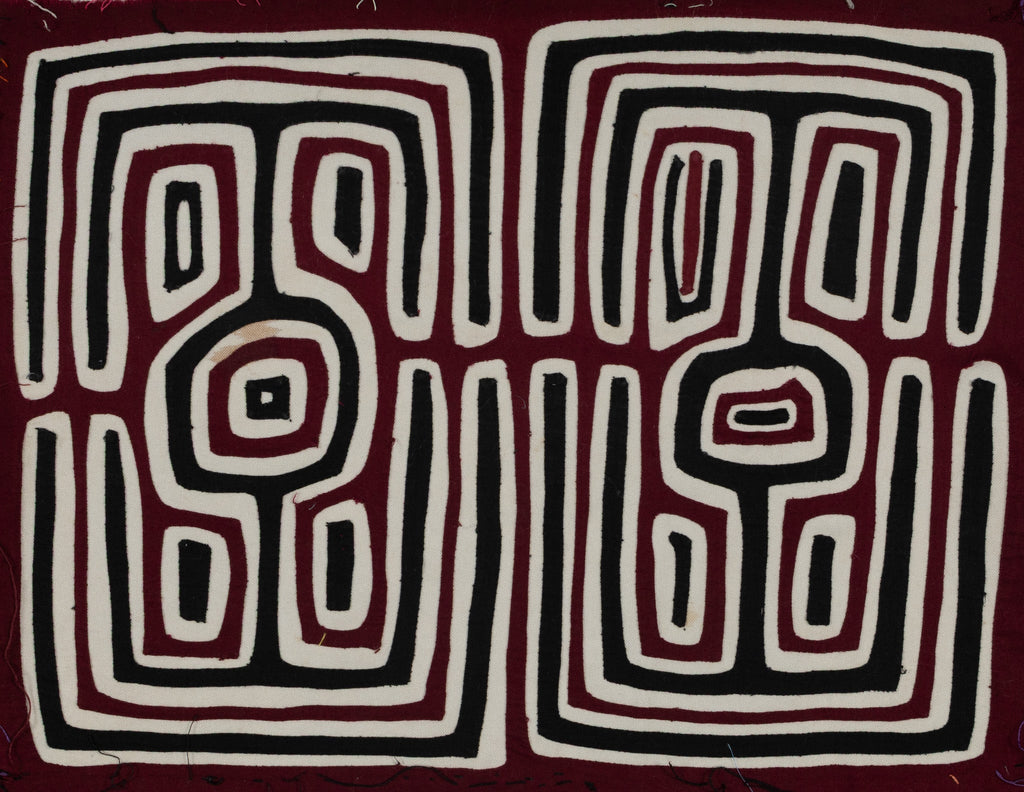 Traditional Burgundy Black And White Optical Illusion Mola