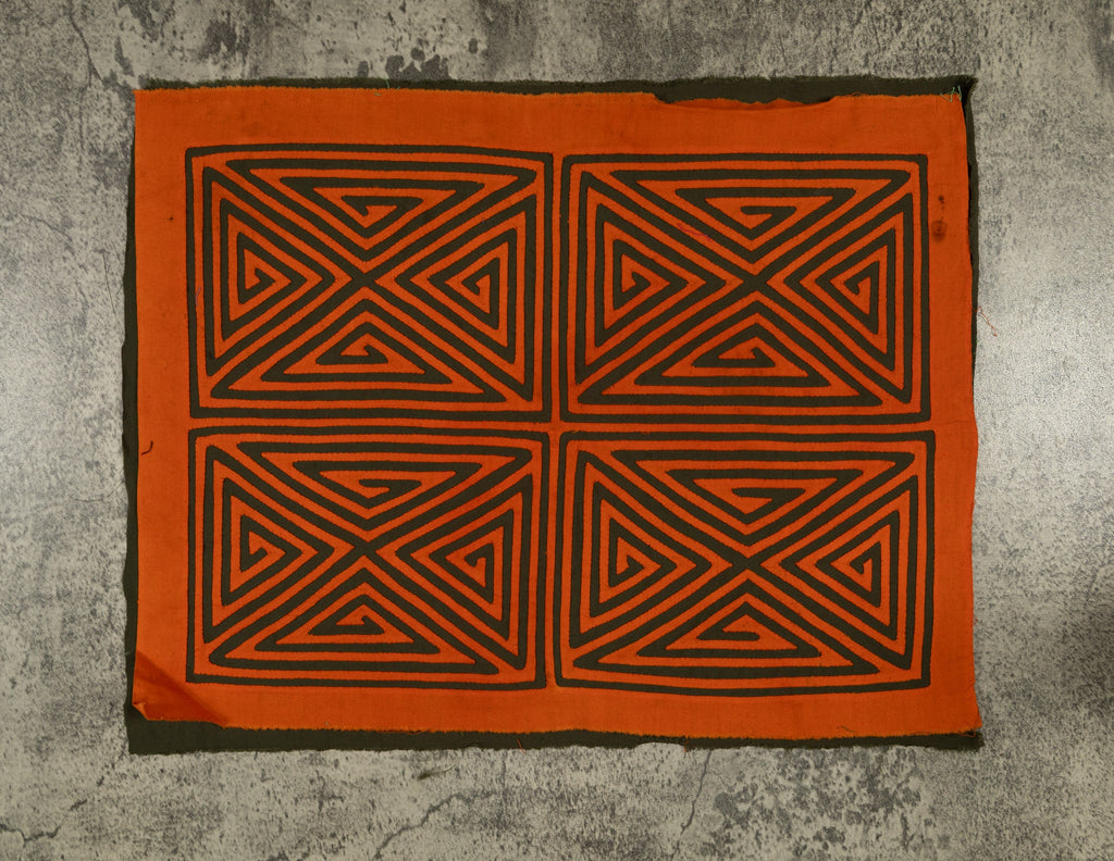 Vintage Orange And Black Four Square Mola