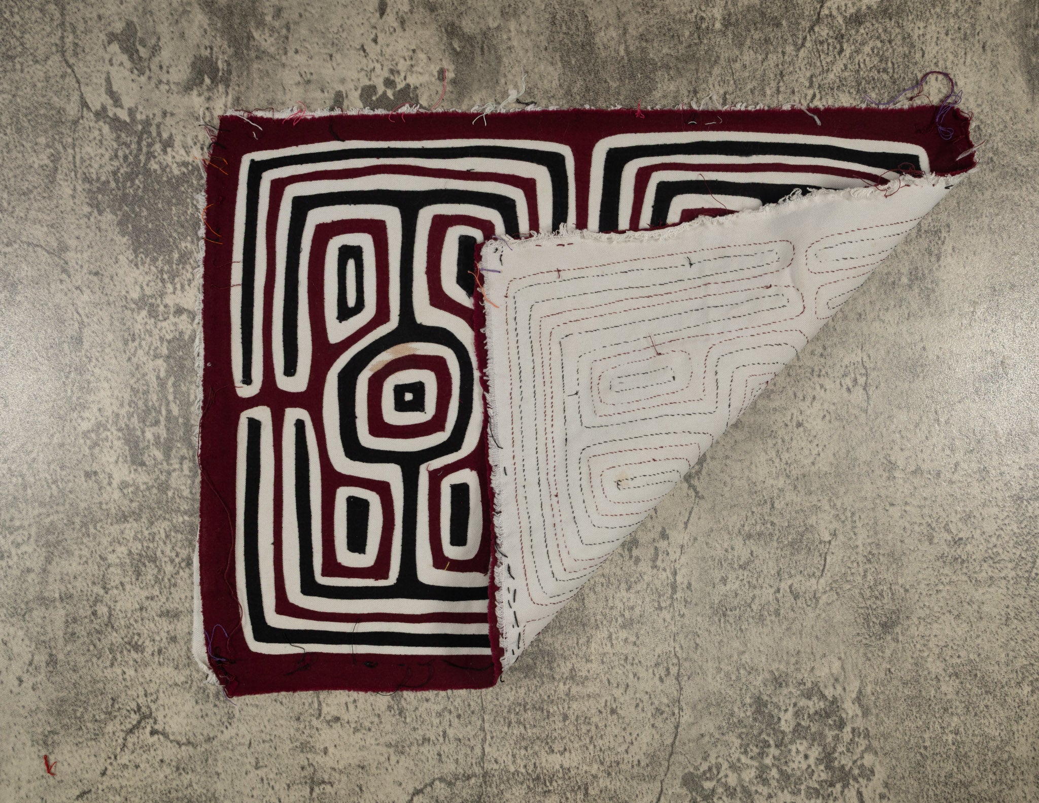 Traditional Burgundy Black And White Optical Illusion Mola