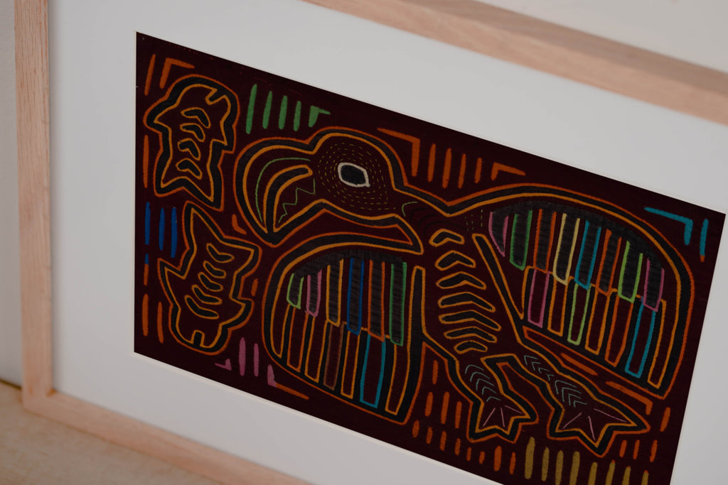 Traditional Burgundy And Orange Ocean Bird In Flight Mola