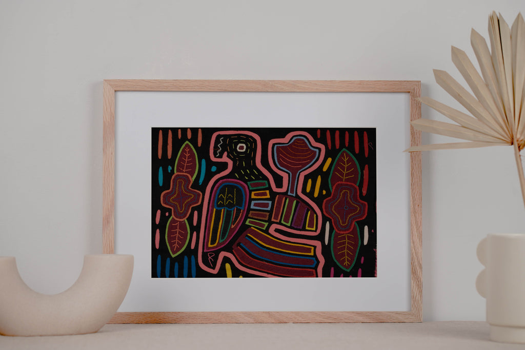 Traditional Pink And Black Parrot Bird Mola