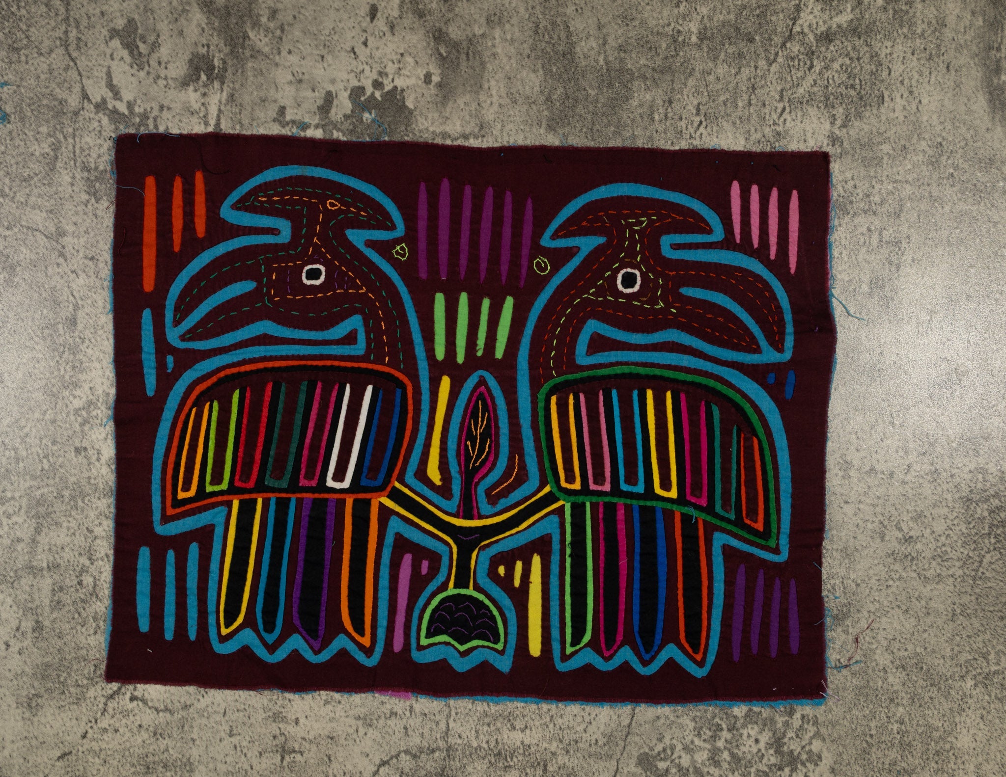 Classic Maroon And Turquoise Jungle Bird Mola
