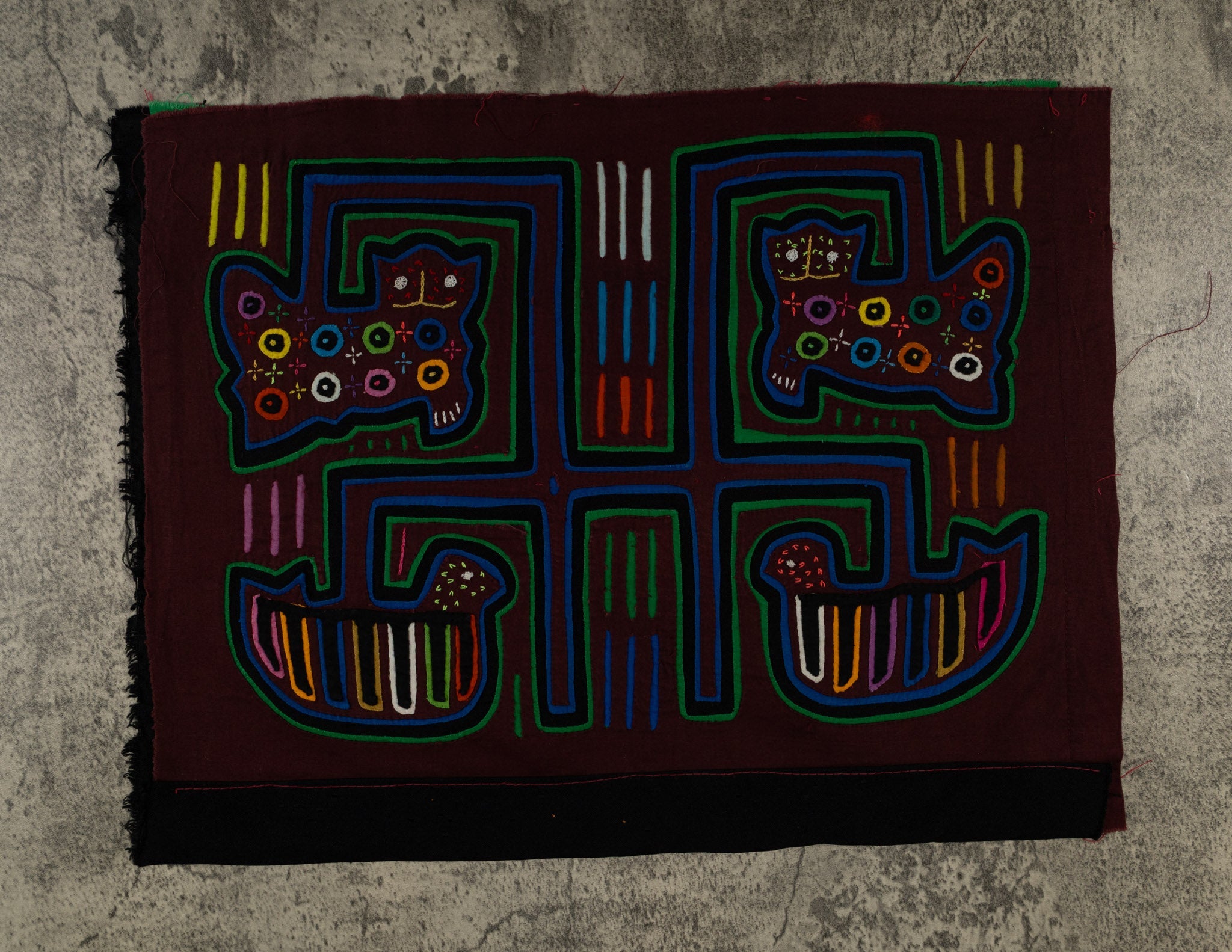 Maroon And Green Kitty Cat And Duck Mola