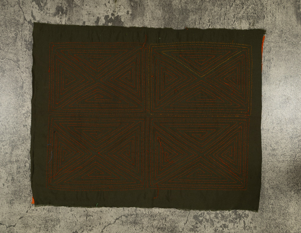 Vintage Orange And Black Four Square Mola