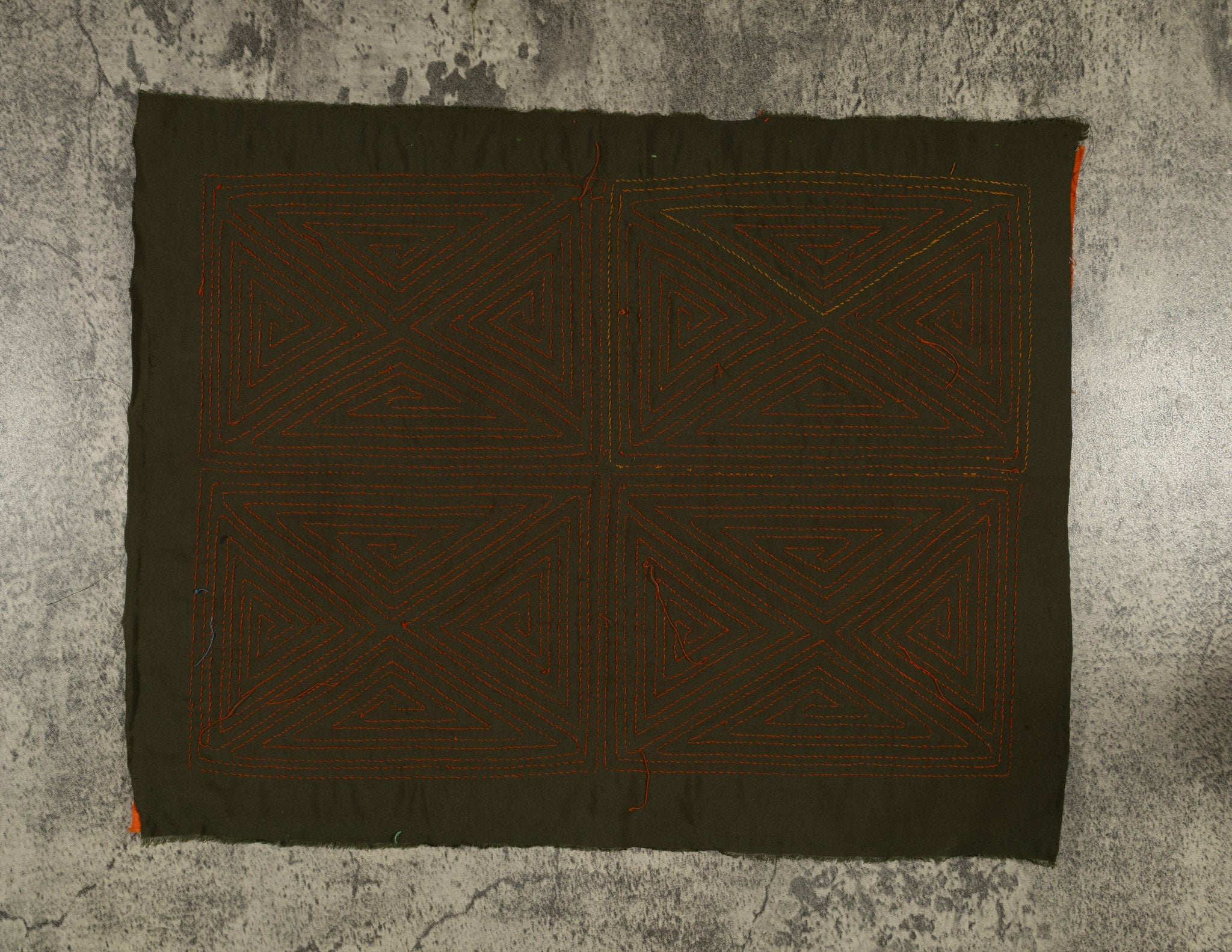 Vintage Orange And Black Four Square Mola