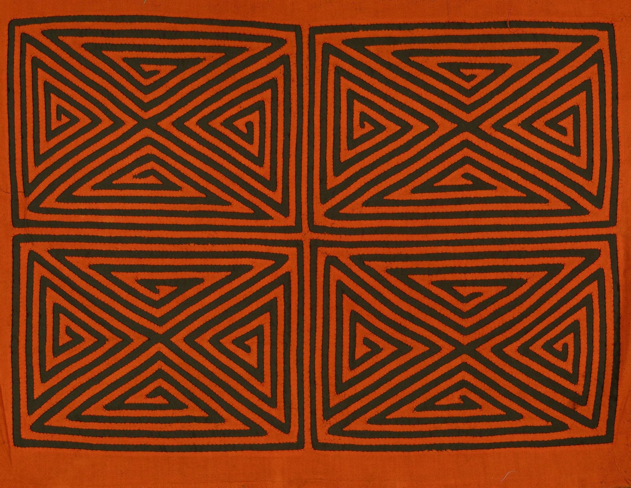 Vintage Orange And Black Four Square Mola