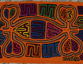 Classic Orange And Brown Cayuco With Outrigger Mola