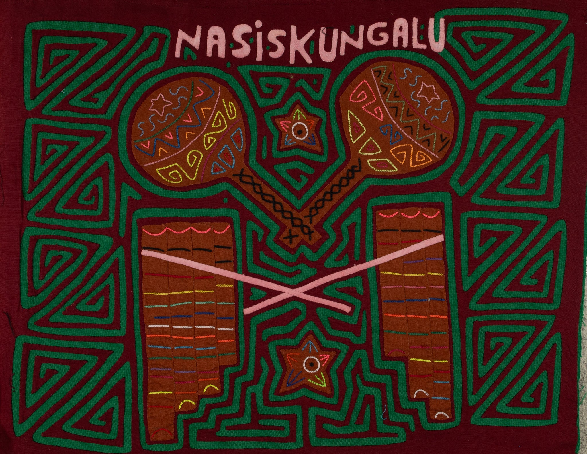 Traditional Burgundy and Green Musical Mola