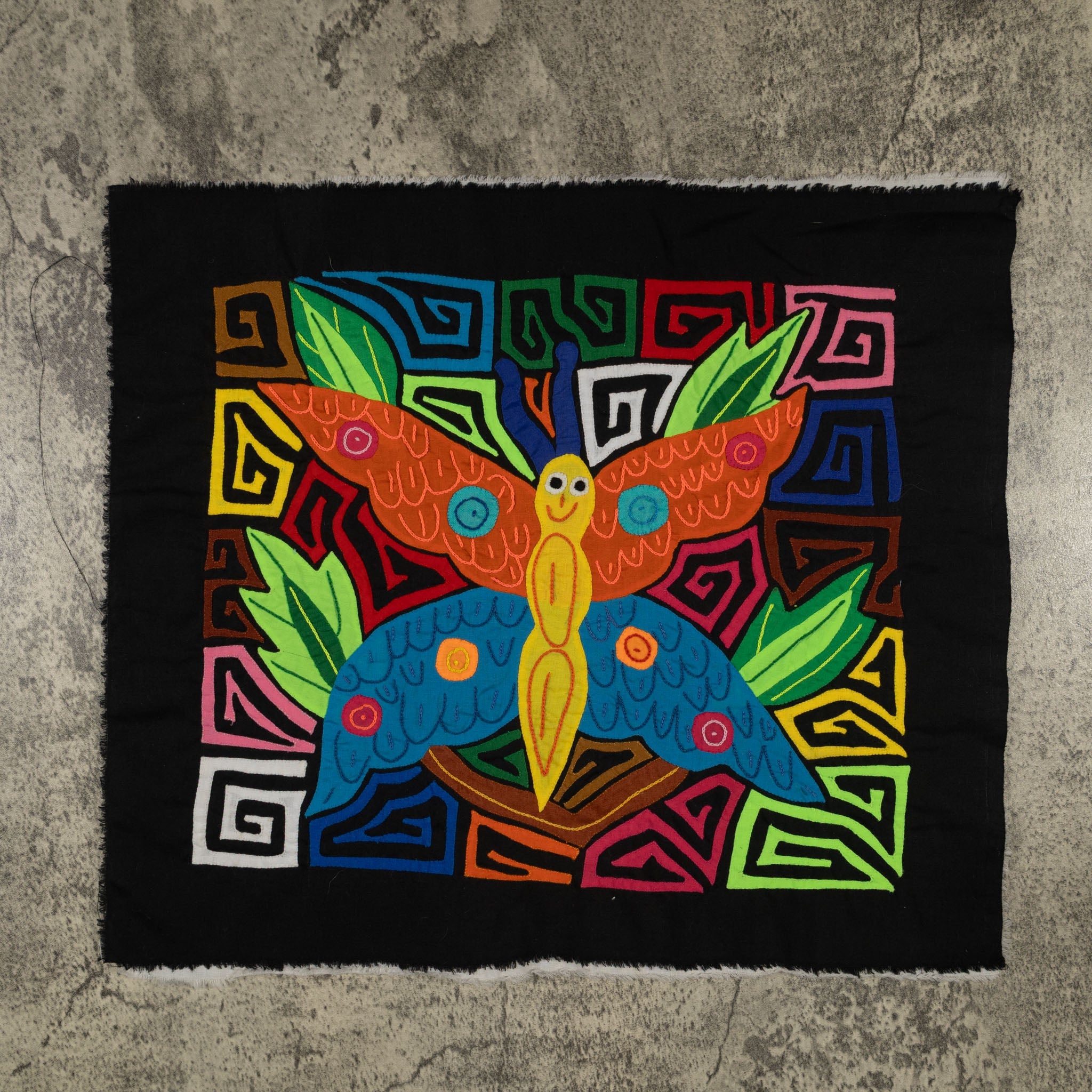 Fantasy Orange Blue And Yellow Happy Butterfly Mola