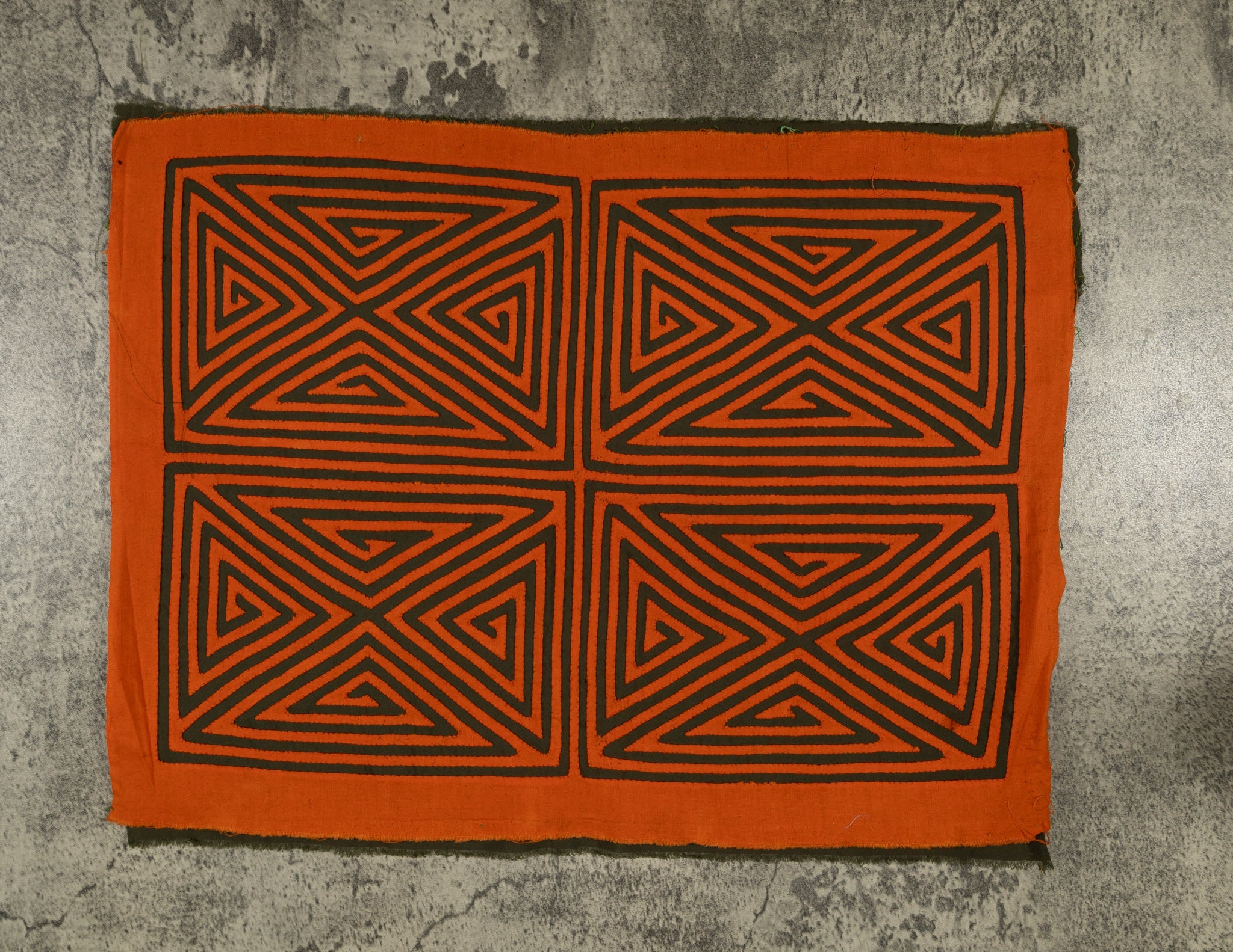 Vintage Orange And Black Four Square Mola