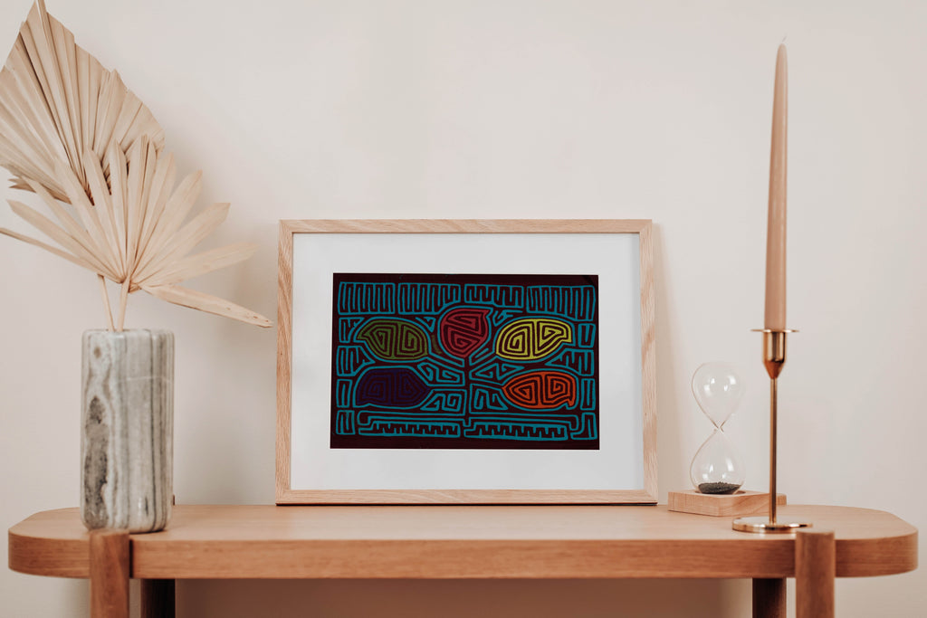 Traditional Burgundy And Turquoise Leaf Mola