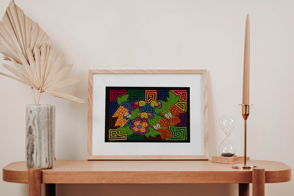 Fantasy Green And Orange Three Parrot Bird Mola