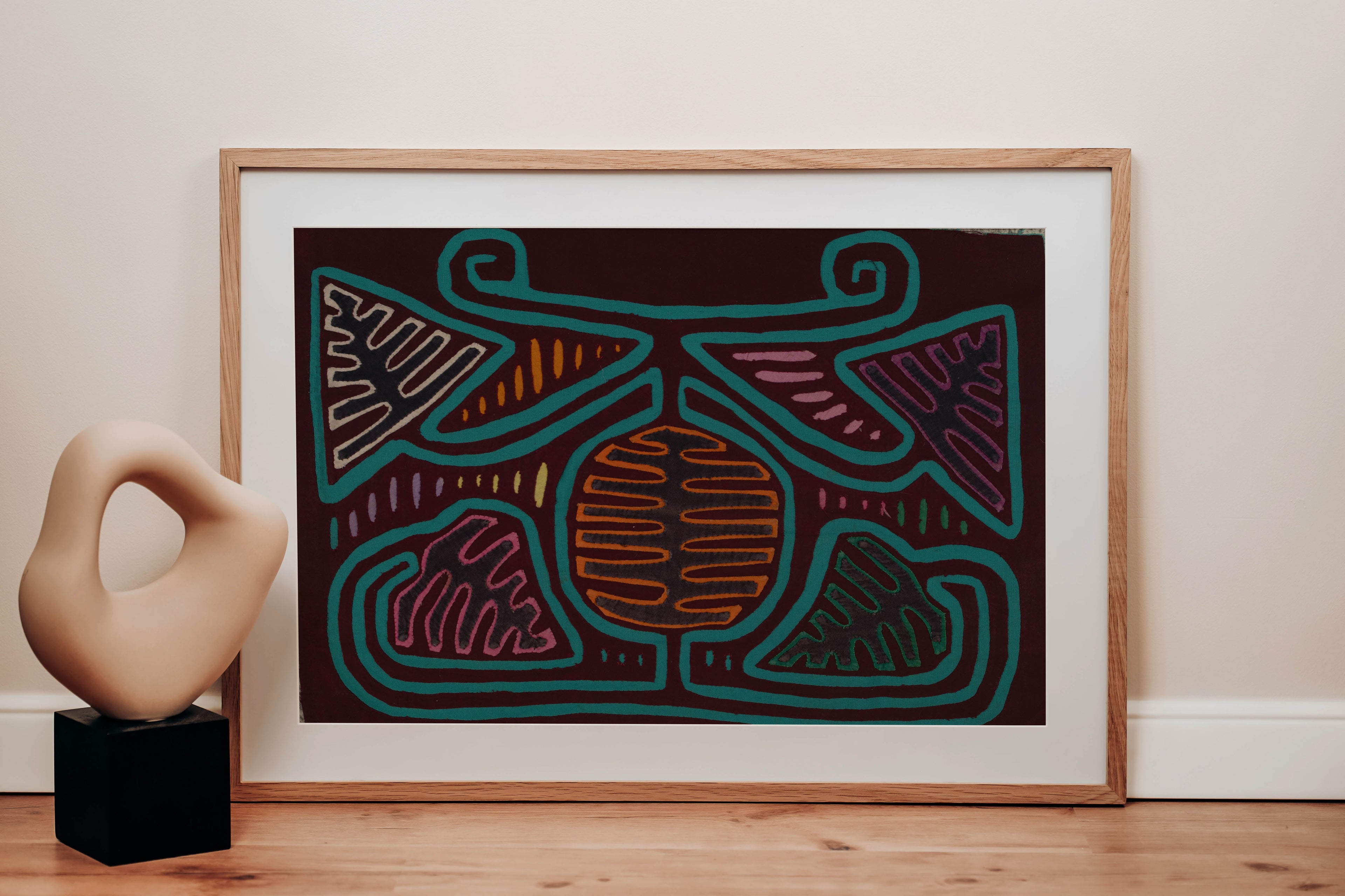 Classic Maroon and Turquoise Autumn Leaf Mola