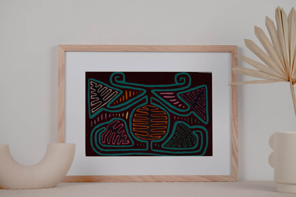 Classic Maroon and Turquoise Autumn Leaf Mola
