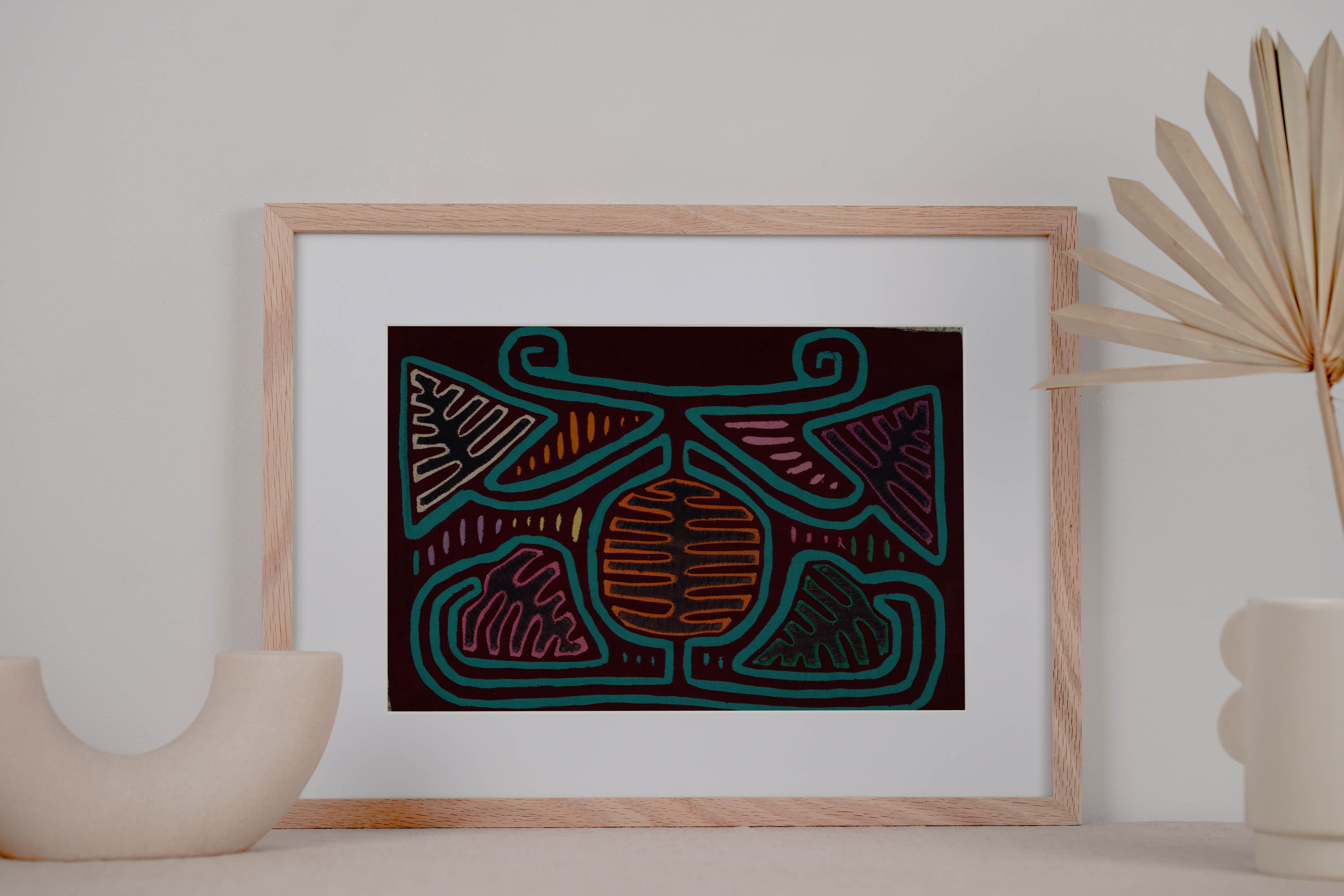 Classic Maroon and Turquoise Autumn Leaf Mola