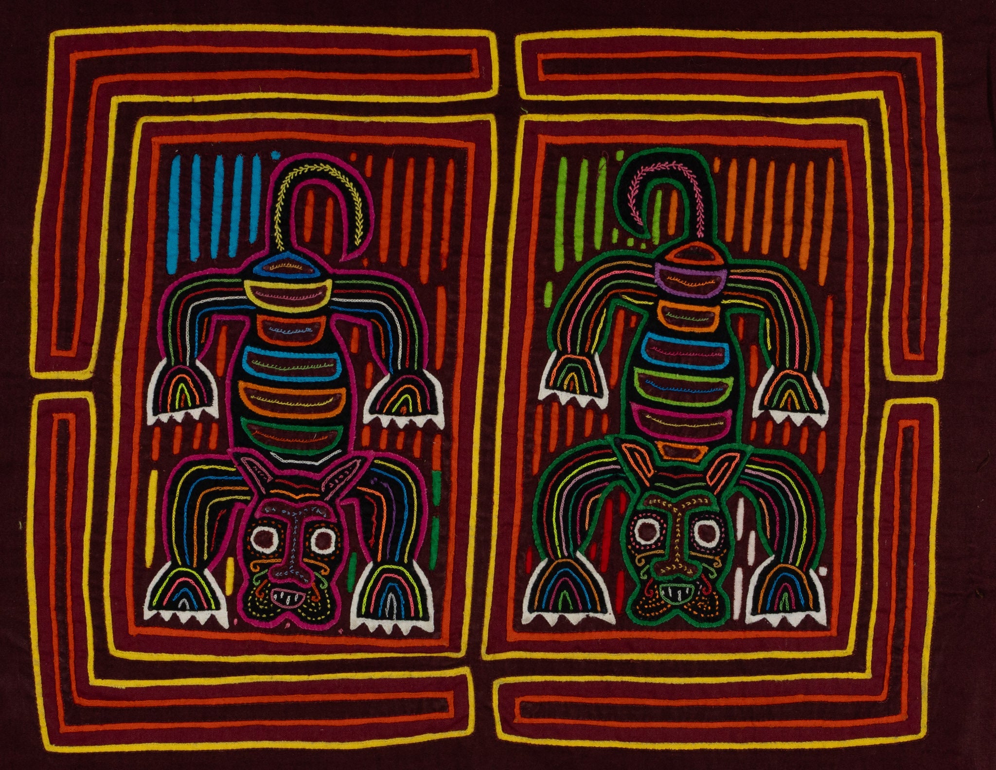 Traditional Red Orange And Yellow Rainforest Cat Mola