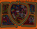 Traditional Orange And Green Bird Mola