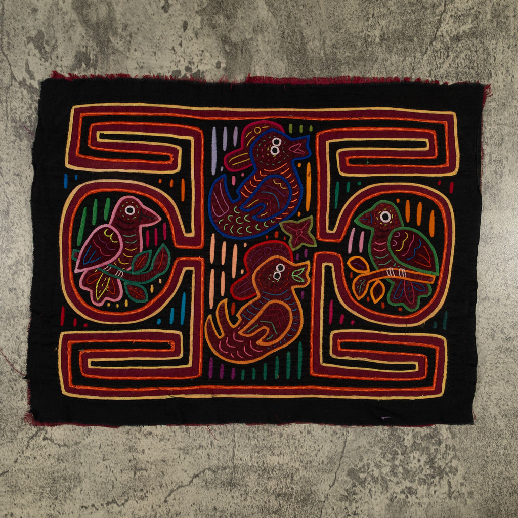 Traditional Red Orange And Black Bird Mola