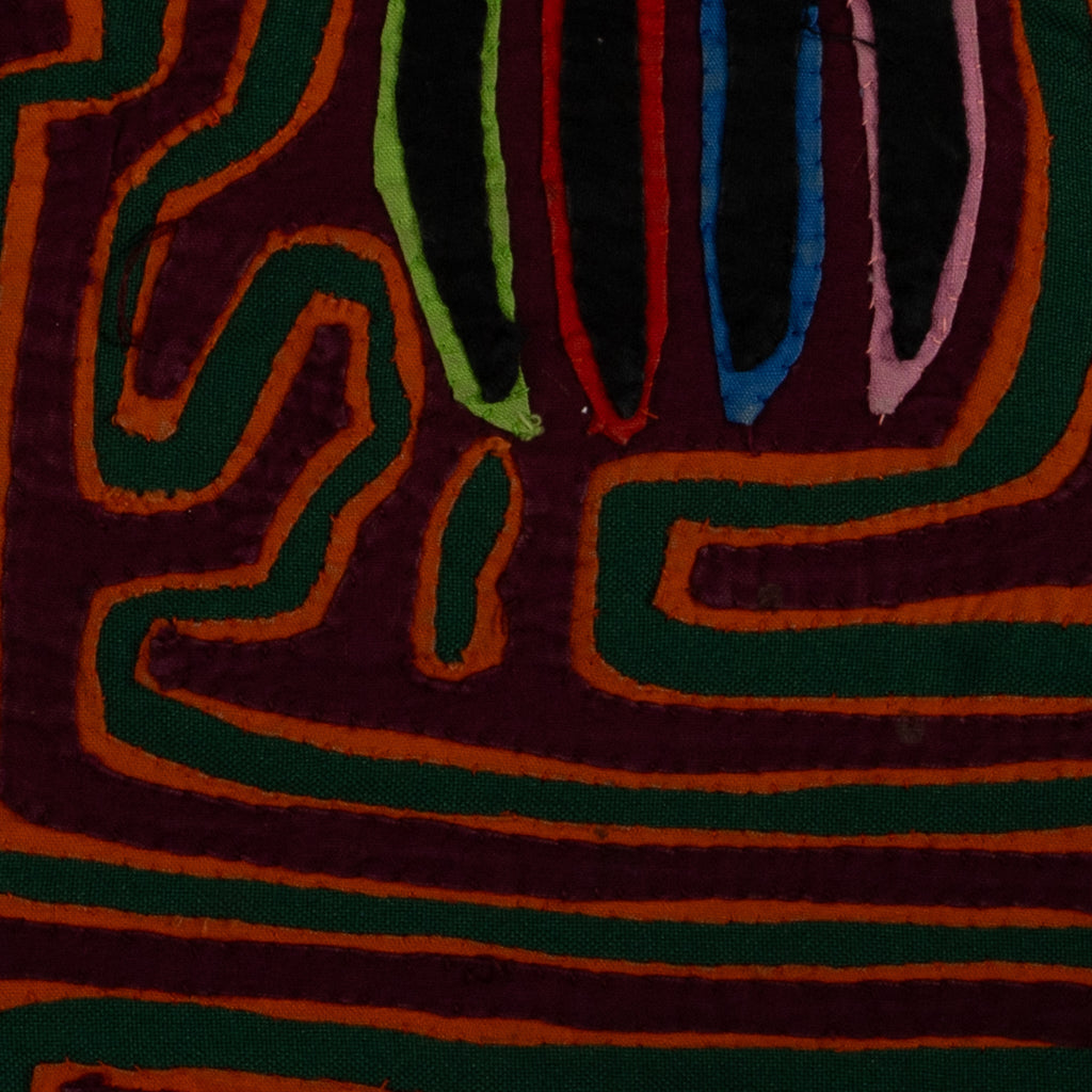 Traditional Maroon Orange And Green Puppy Dog Mola
