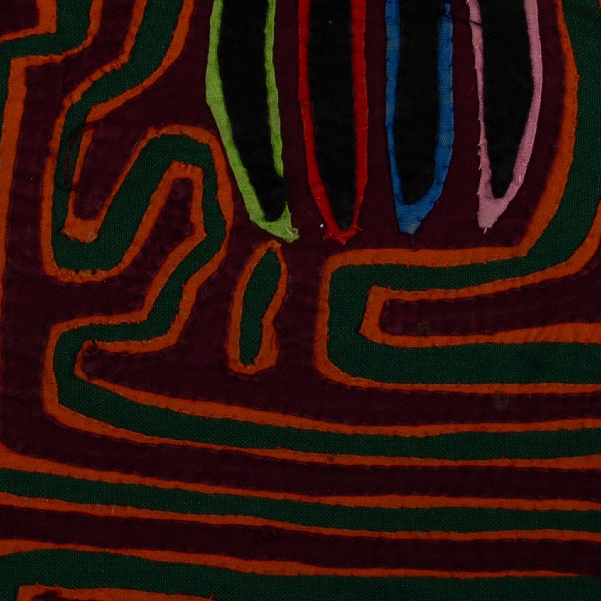 Traditional Maroon Orange And Green Puppy Dog Mola