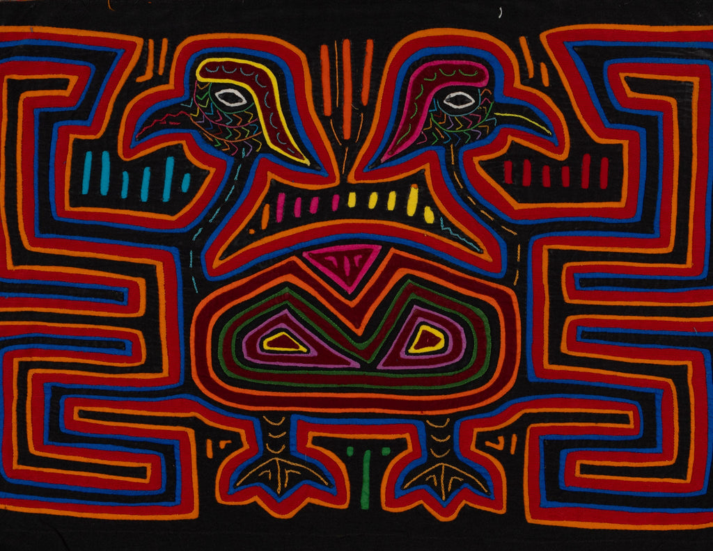 Traditional Red Orange And Blue Jungle Bird Mola