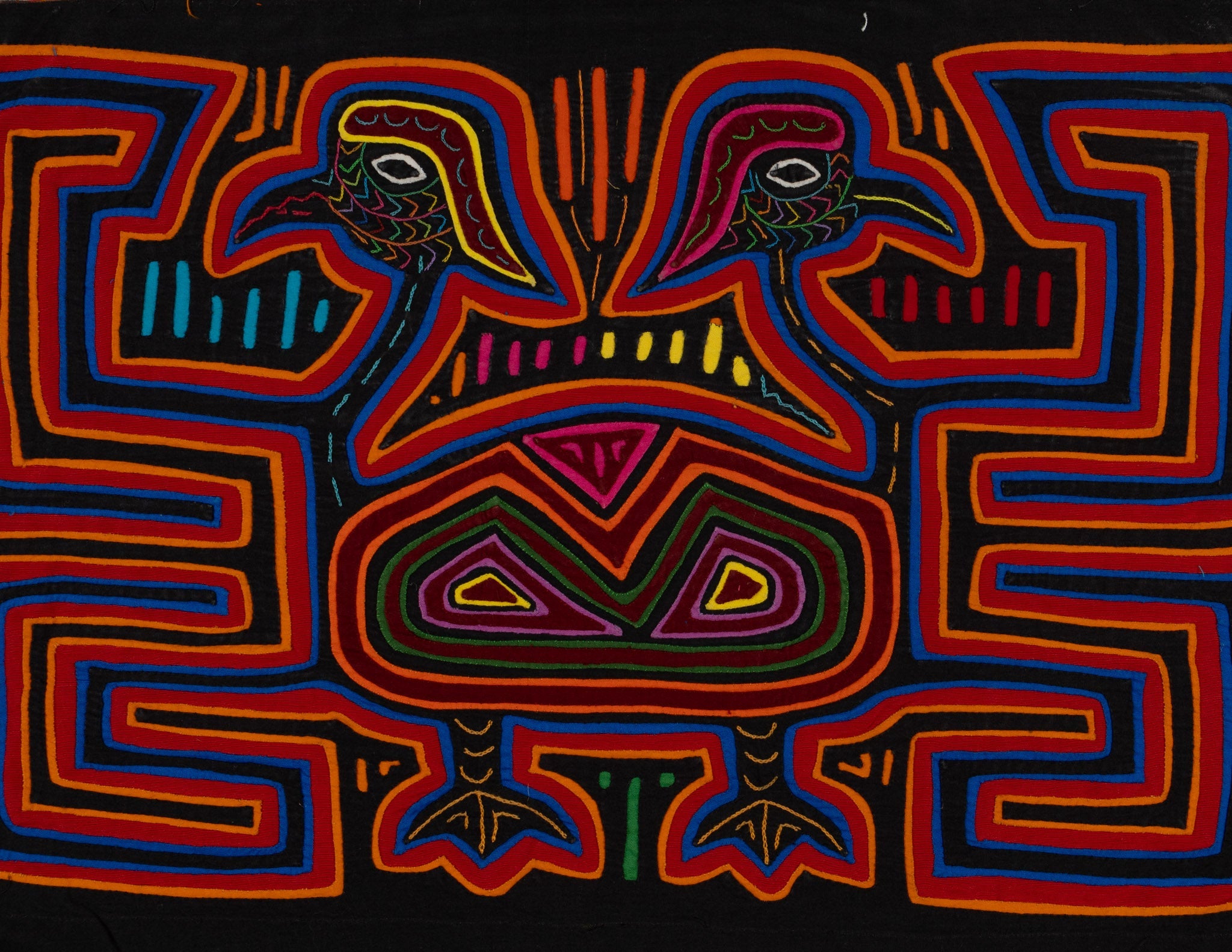 Traditional Red Orange And Blue Jungle Bird Mola