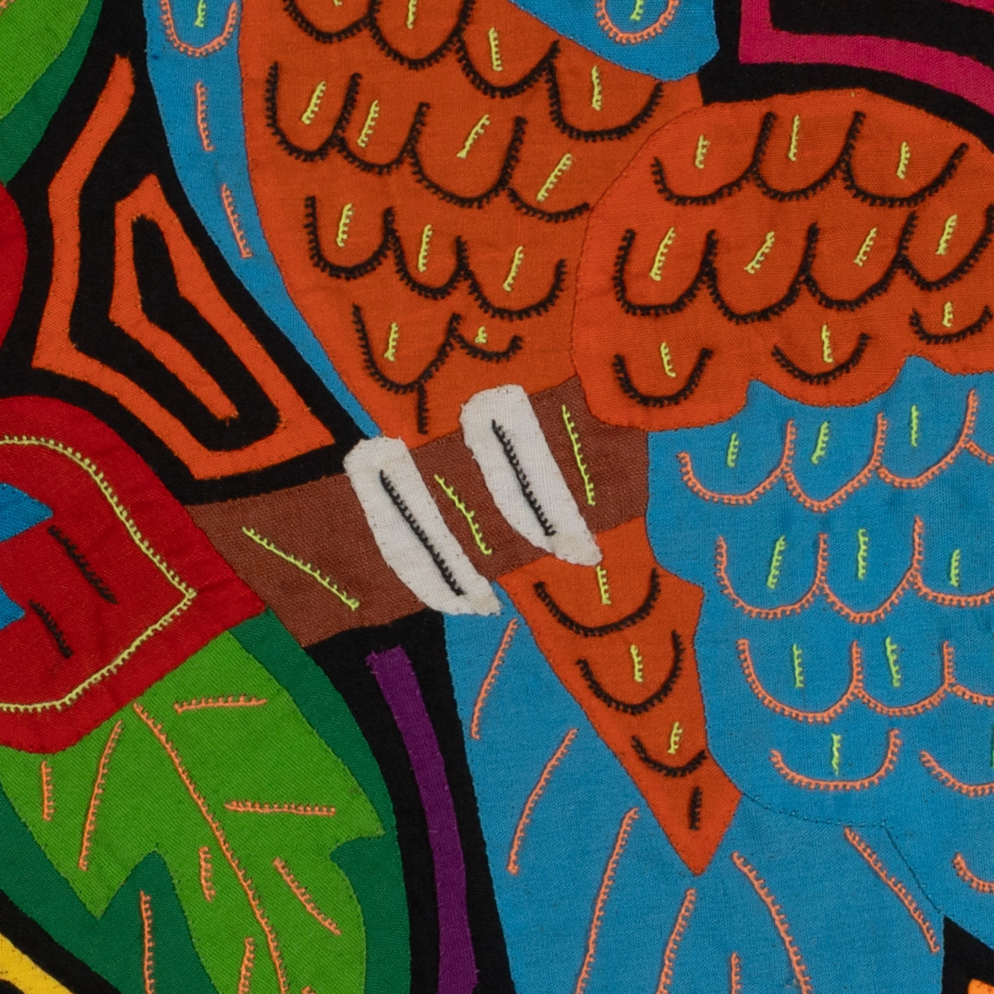 Fantasy Pink Yellow Blue And Orange Two Parrot Mola
