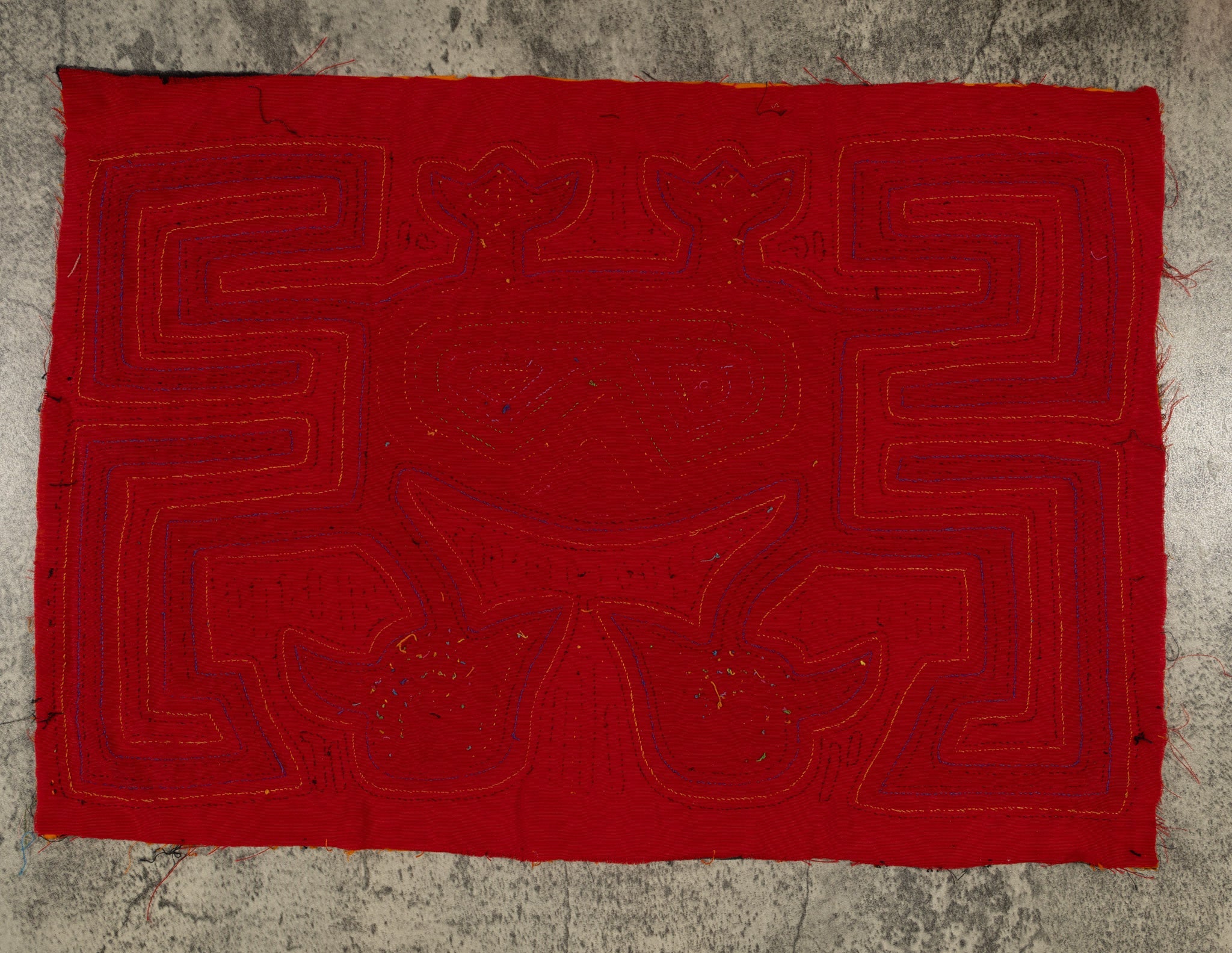 Traditional Red Orange And Blue Jungle Bird Mola