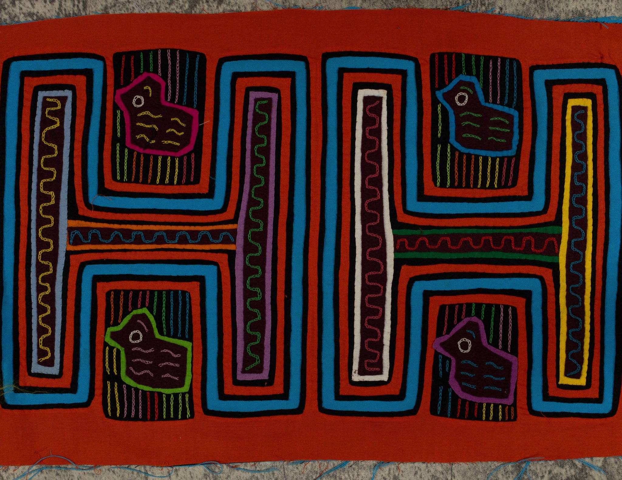 Traditional Orange And Turquoise Rubber Ducky Mola