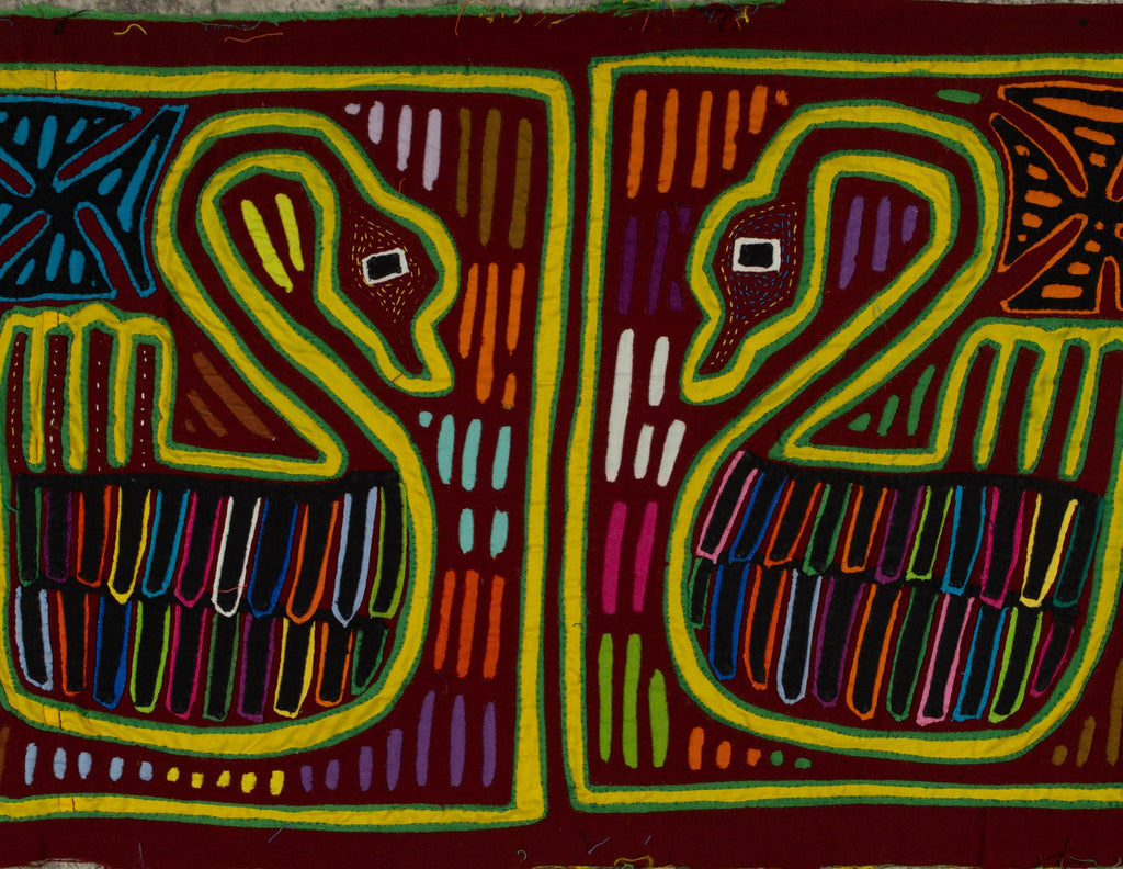 Traditional Maroon Yellow And Green Swan Bird Mola