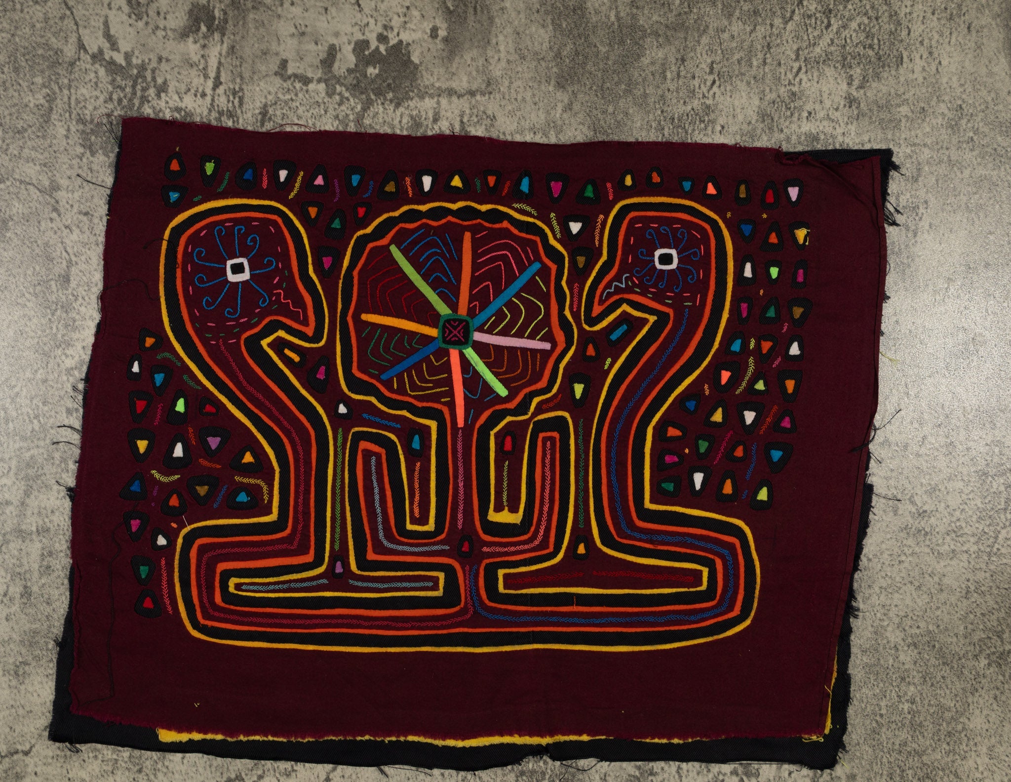 Traditional Burgundy And Yellow Flower Admirer Mola